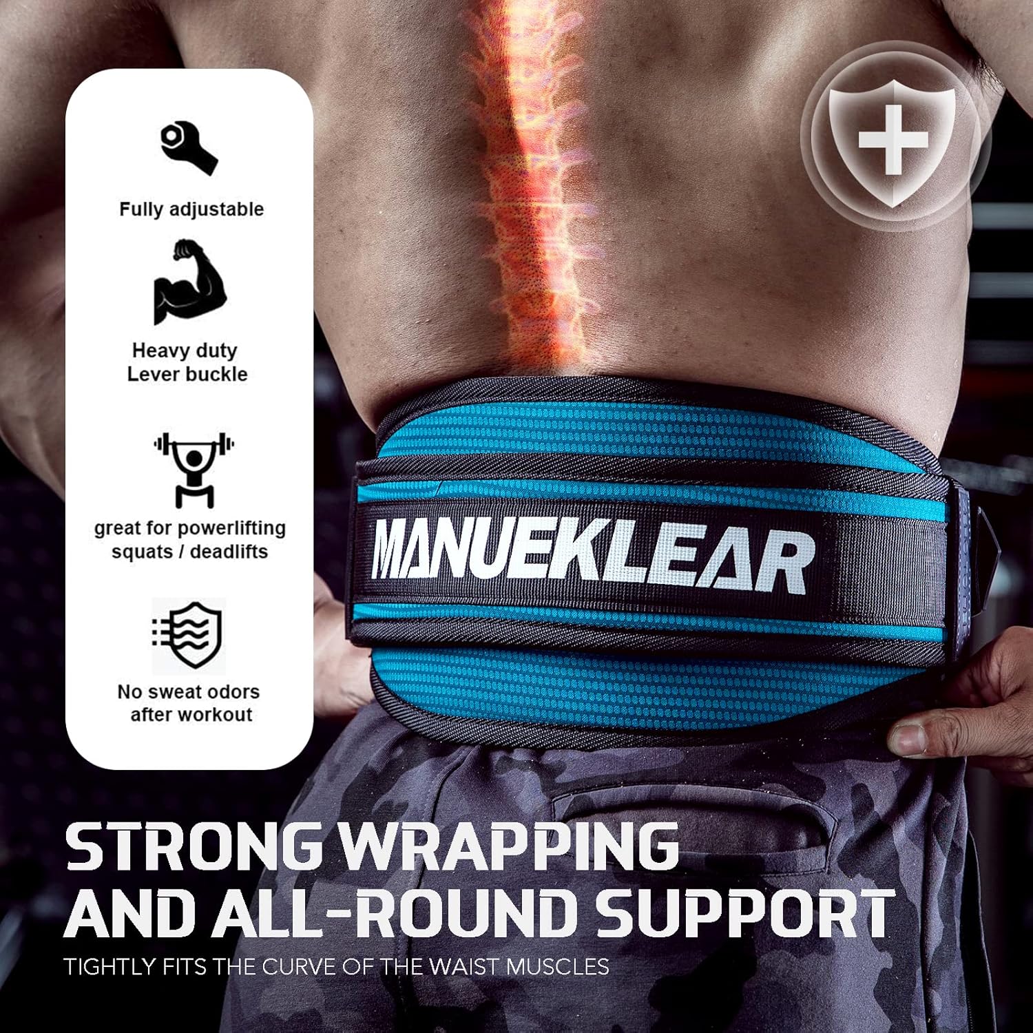 MANUEKLEAR – Cinturón de levantamiento de pesas, cinturón de levantamiento de pesas, soporte de espalda de bloqueo rápido para culturismo, fitness,