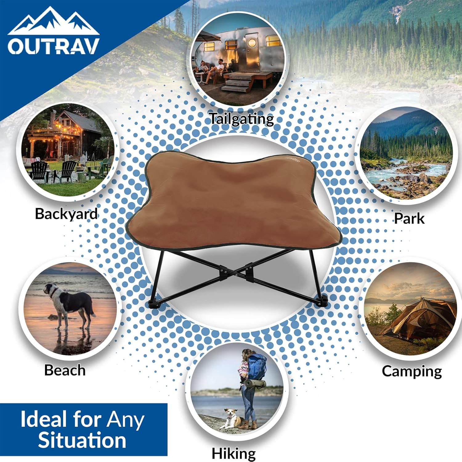 Outrav Cama plegable para mascotas, tumbona elevada para perros y gatos, portátil, plegable, acolchada, marco de acero, se pliega a 12 x 12 x 36