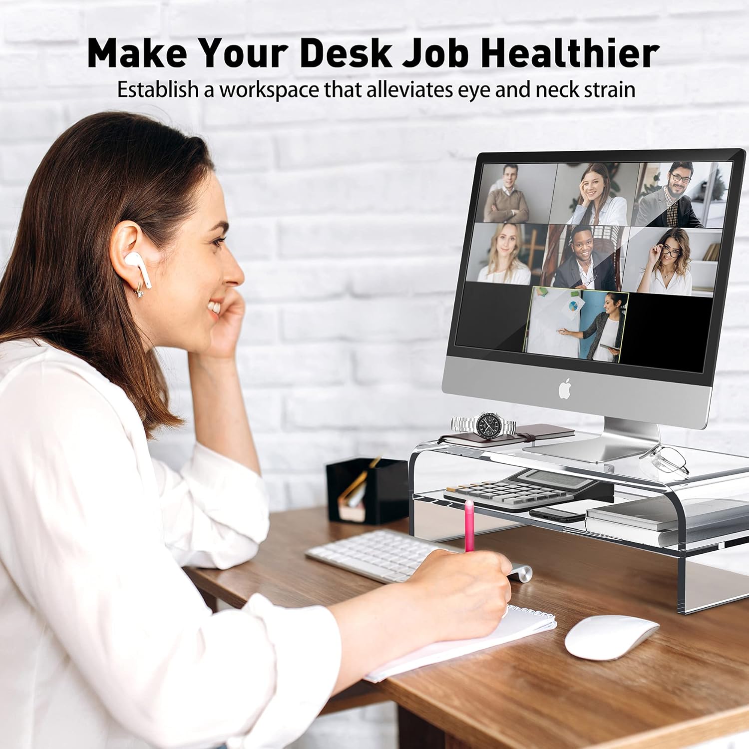 AboveTEK Soporte de monitor acrílico de 2 niveles, elevador de computadora para oficina en casa, elevador de monitor transparente para