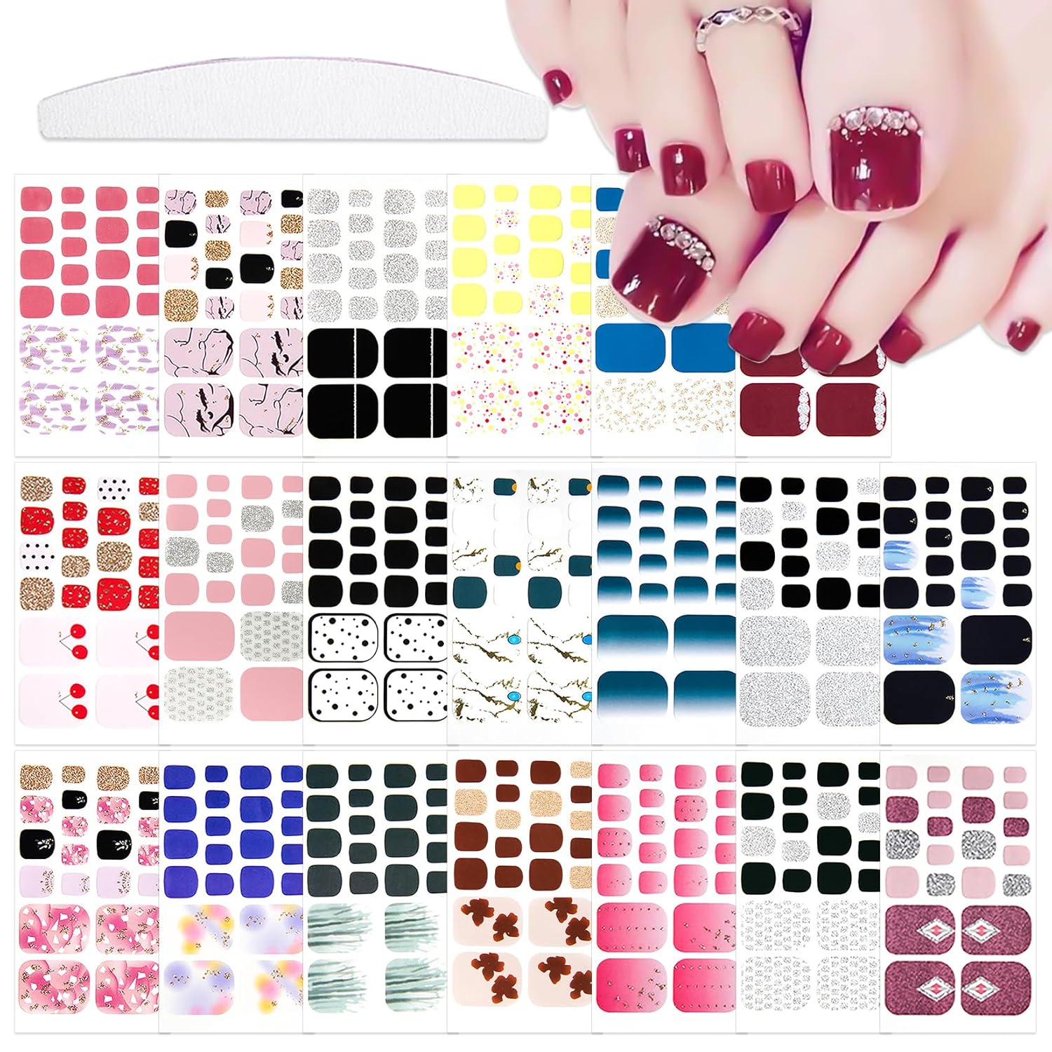 20 hojas de 440 calcomanías autoadhesivas de esmalte de uñas para mujeres y niñas, calcomanías de uñas degradadas con purpurina para uñas de gel