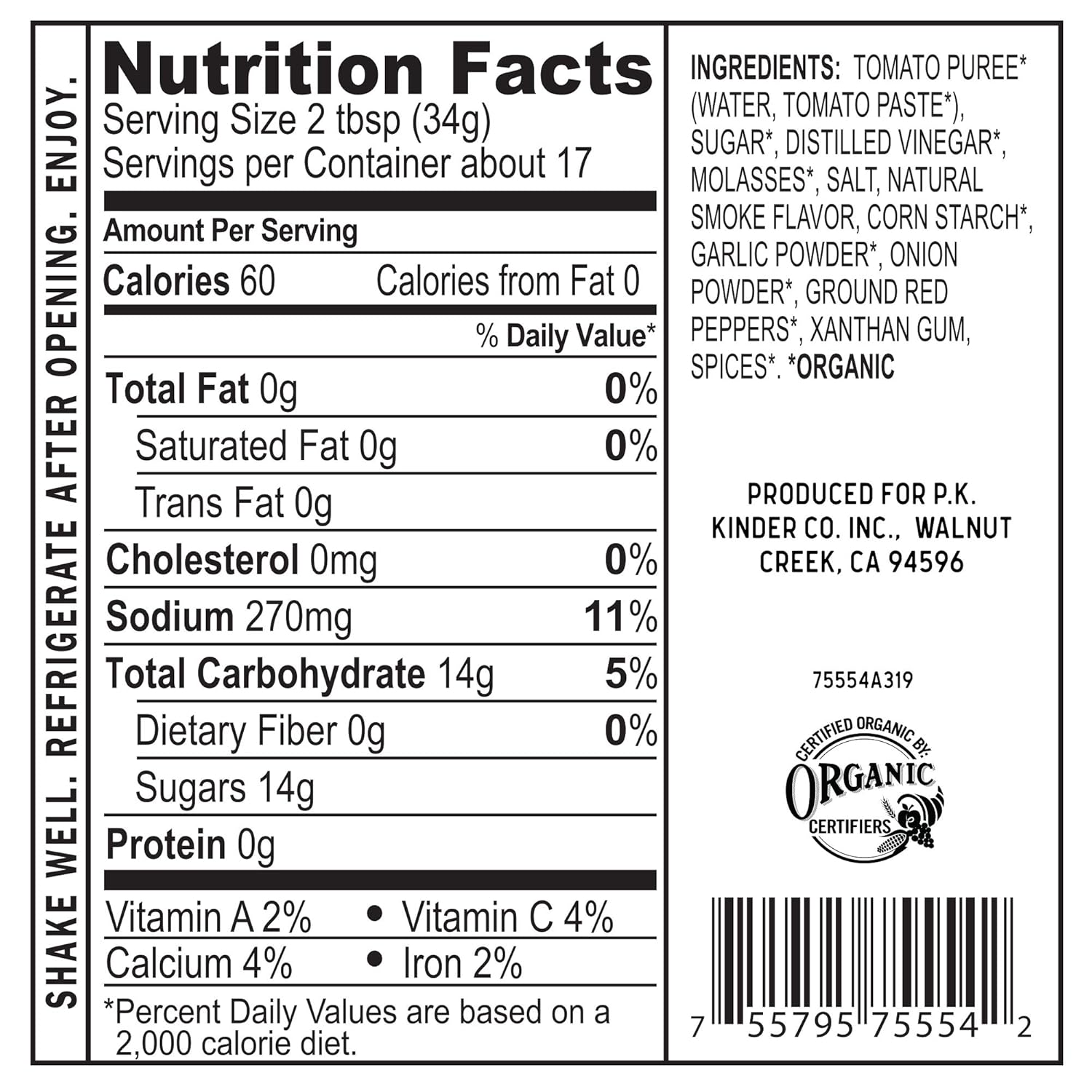 KINDER’S Organic Mild BBQ Sauce, 20.5 Oz, 3-Pack