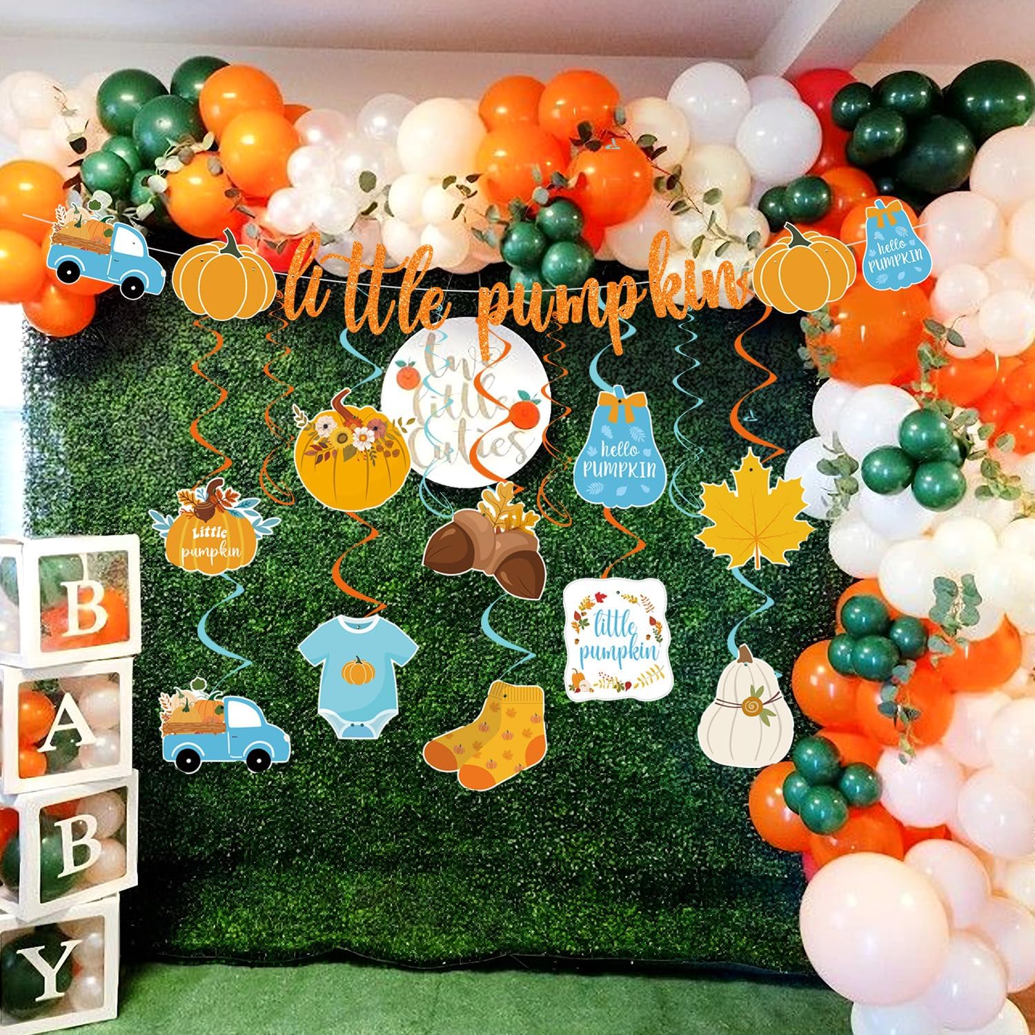Gameza Decoraciones de otoño para baby shower, 15 unidades, decoración azul de Acción de Gracias, pancarta de calabaza pequeña, decoración de