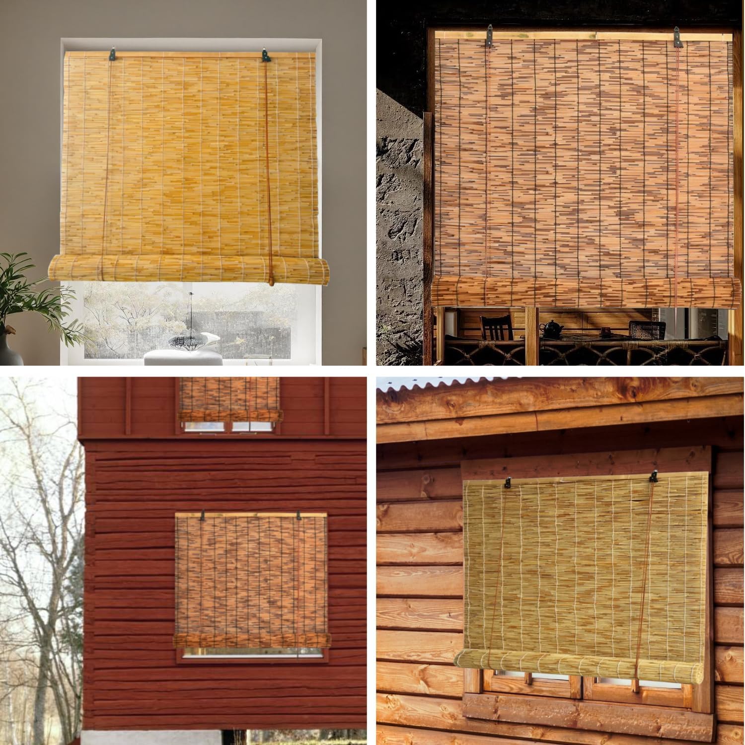 Persianas enrollables de caña para exteriores, persianas enrollables de bambú retro, anti-UV e impermeable, adecuadas para interiores y exteriores,