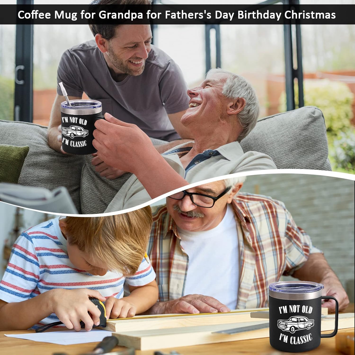 Taza de café con texto en inglés “I’m Not Old I’m Classic Car”, regalos para papá o abuelo, regalos para papá o abuelo, divertida taza de café para