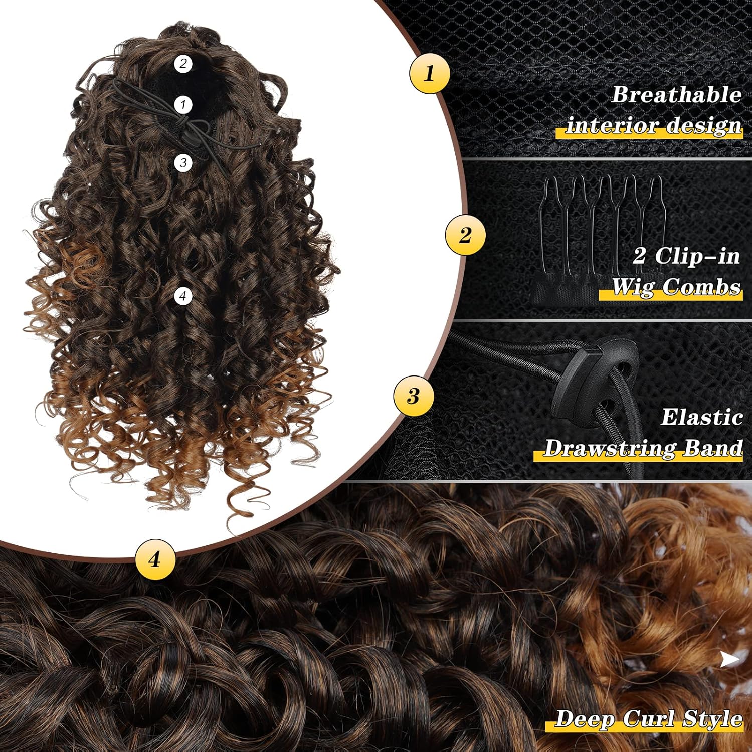 PEACOCO Cola de caballo afro rizada con cordón para mujeres negras, extensiones de cabello sintético de 10 pulgadas con clip en extensiones de cola