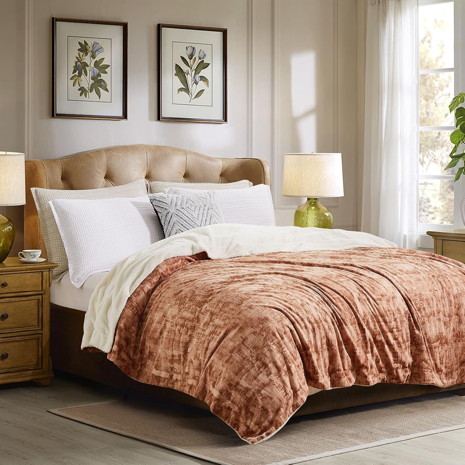 Manta Sherpa tamaño King, 108 x 90 pulgadas (16.23 ozm) reversible de forro polar grueso y cálido para invierno, manta tamaño King para cama, color