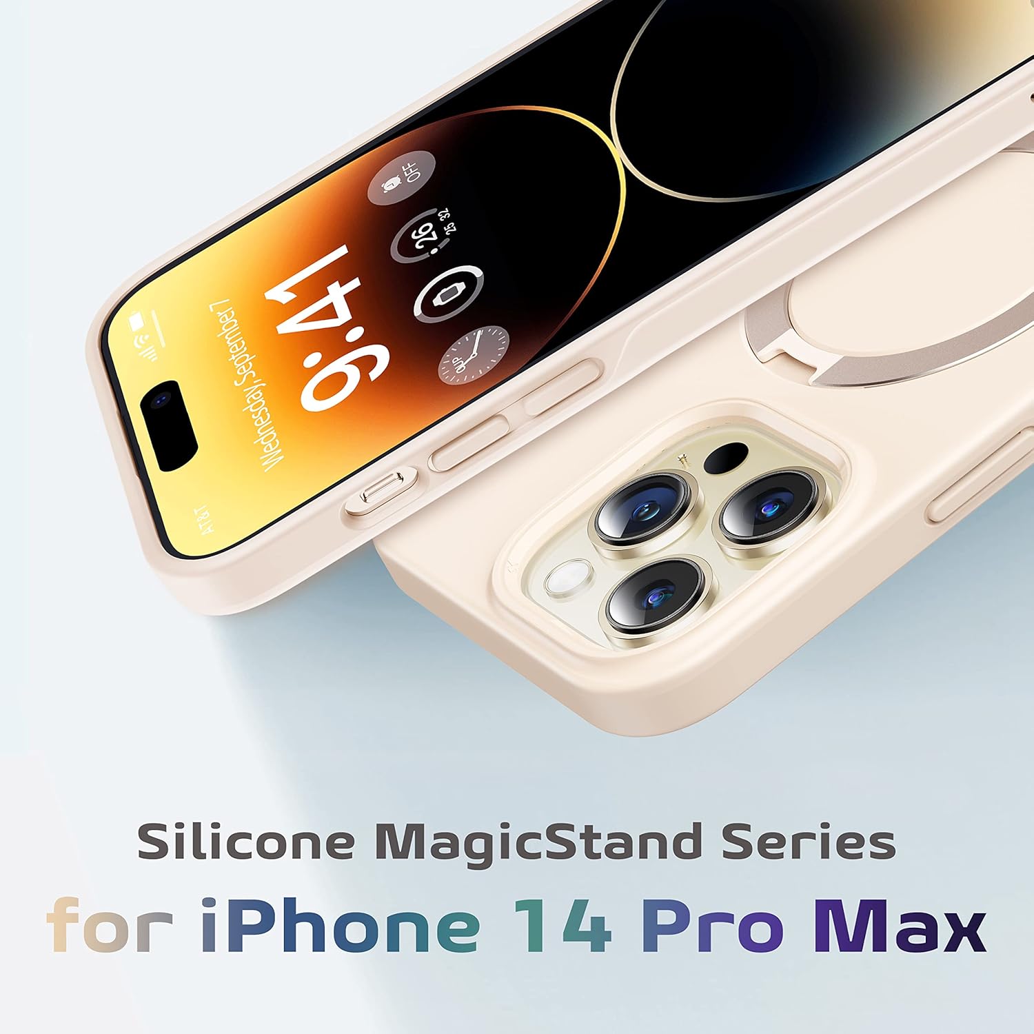 CASEKOO Funda para iPhone 14 Pro Max con soporte invisible compatible con MagSafe silicona antiestática sin polvo Funda protectora antideslizante