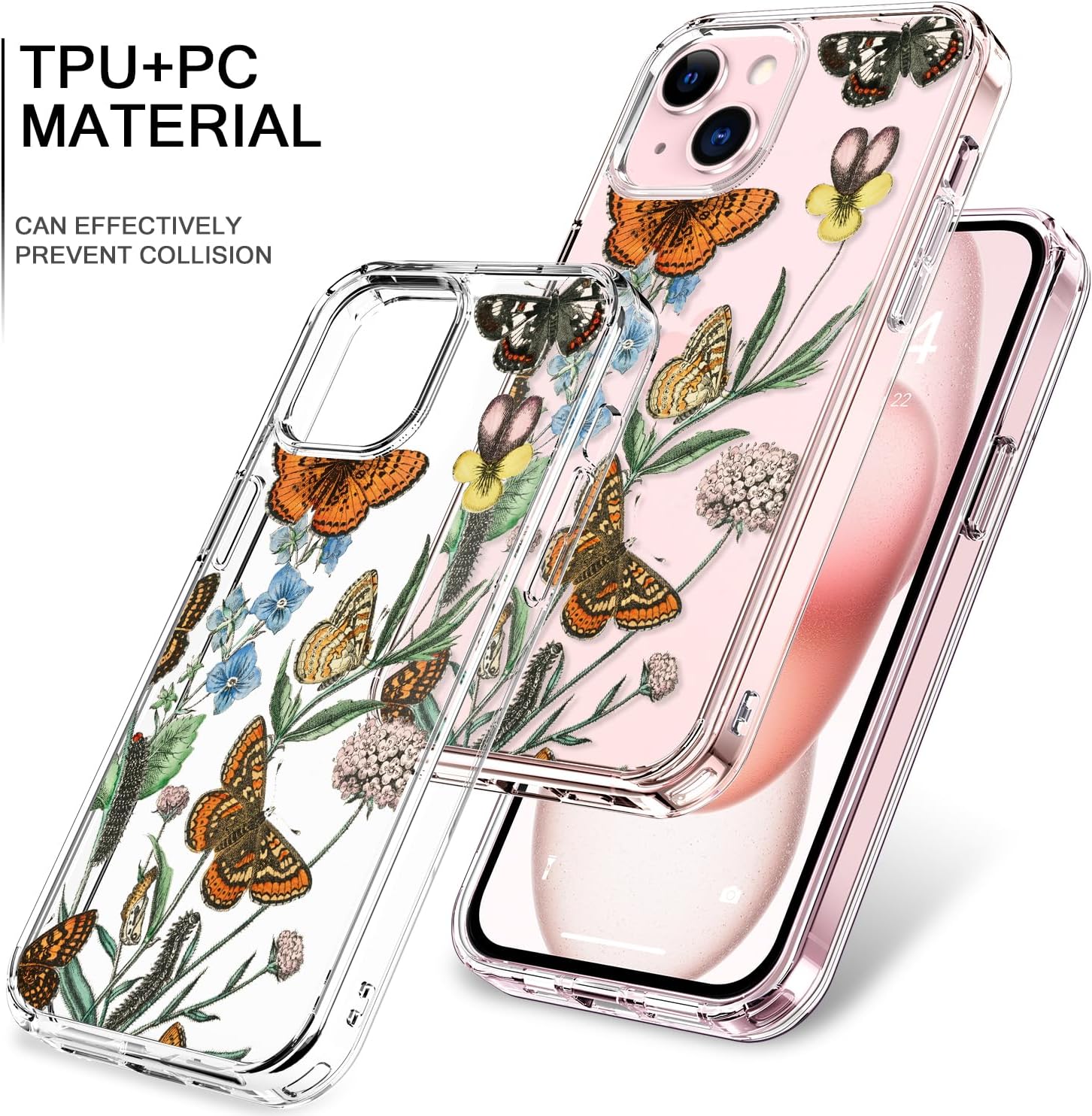 bicol Funda compatible con iPhone 15 Plus, transparente con diseños de moda para niñas y mujeres, ajuste delgado, a prueba de golpes, funda