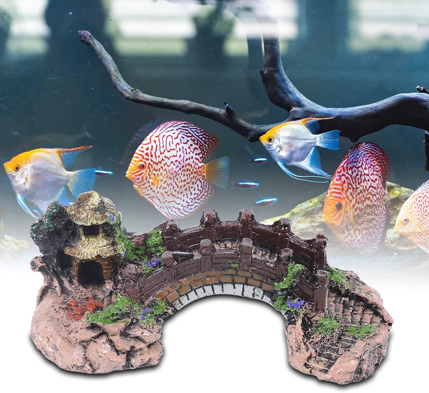 Fetcoi Acuario Puente Paisaje Ornamento Pabellón Árbol Pecera Decoración