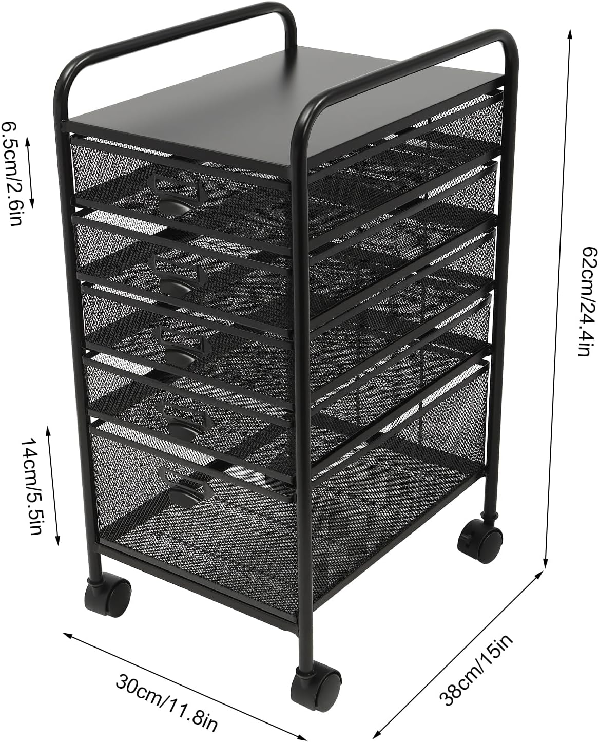 Archivador rodante con 5 cajones, organizador de carrito de manualidades con ruedas, almacenamiento delgado para maquillaje, cocina, utilidades,