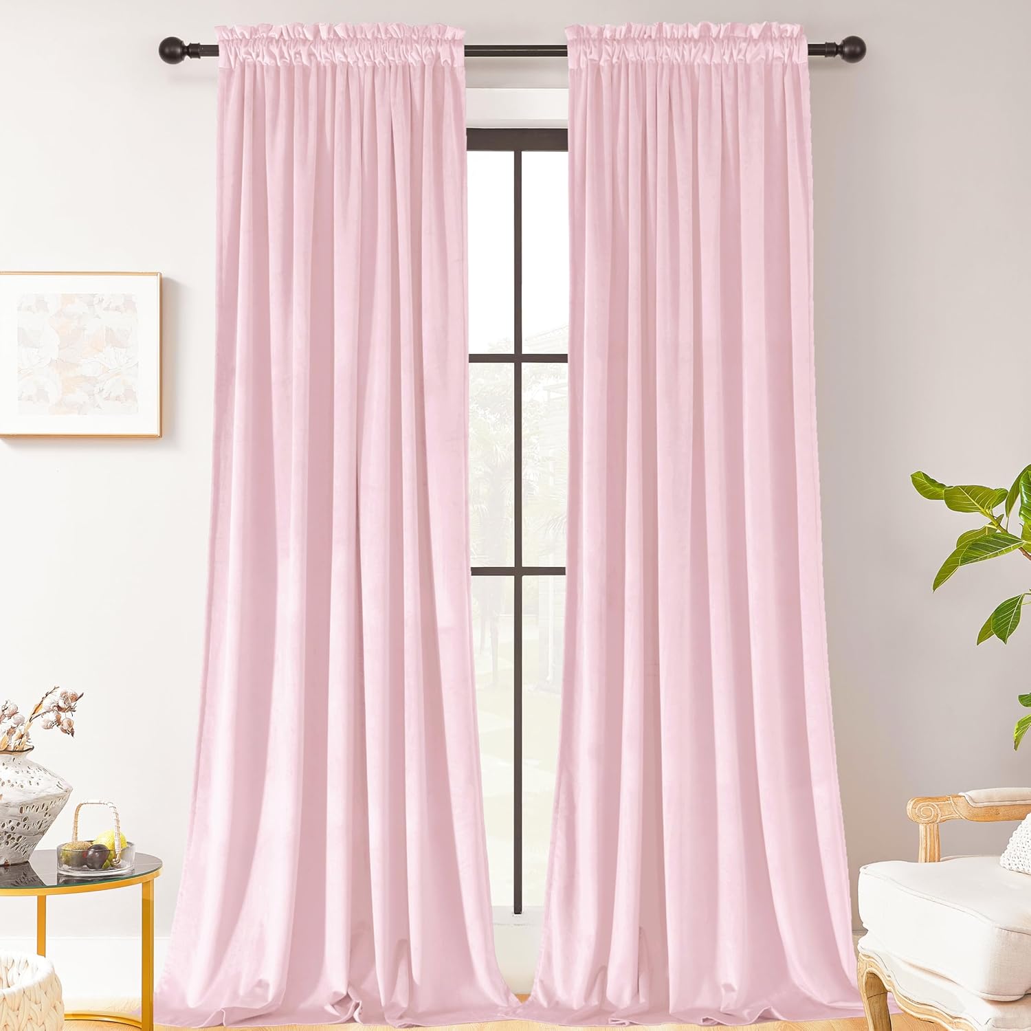 Cortinas de terciopelo rosa de 108 pulgadas súper suaves para decoración del hogar, juego de 2 paneles, cortinas de terciopelo con aislamiento