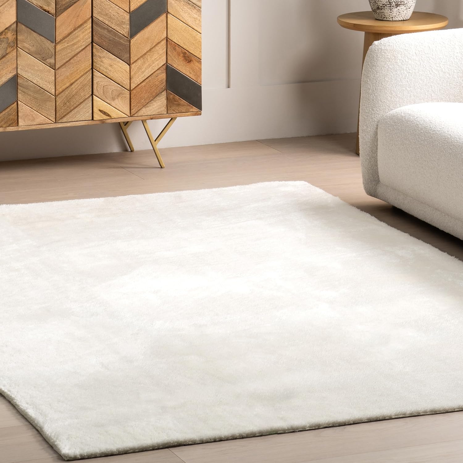 nuLOOM Loni – Alfombra de pelo largo lavable a máquina, 6 cuadrados, lavables a máquina, alfombra de transición blancomarfil, para sala de estar,