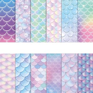 12 diseños de papel con patrón de escamas de sirena, 24 hojas, álbum de recortes de sirena de doble cara, papel de manualidades plegado plano para 12 diseños de papel con patrón de escamas de sirena, 24 hojas, álbum de recortes de sirena de doble cara, papel de manualidades plegado plano para