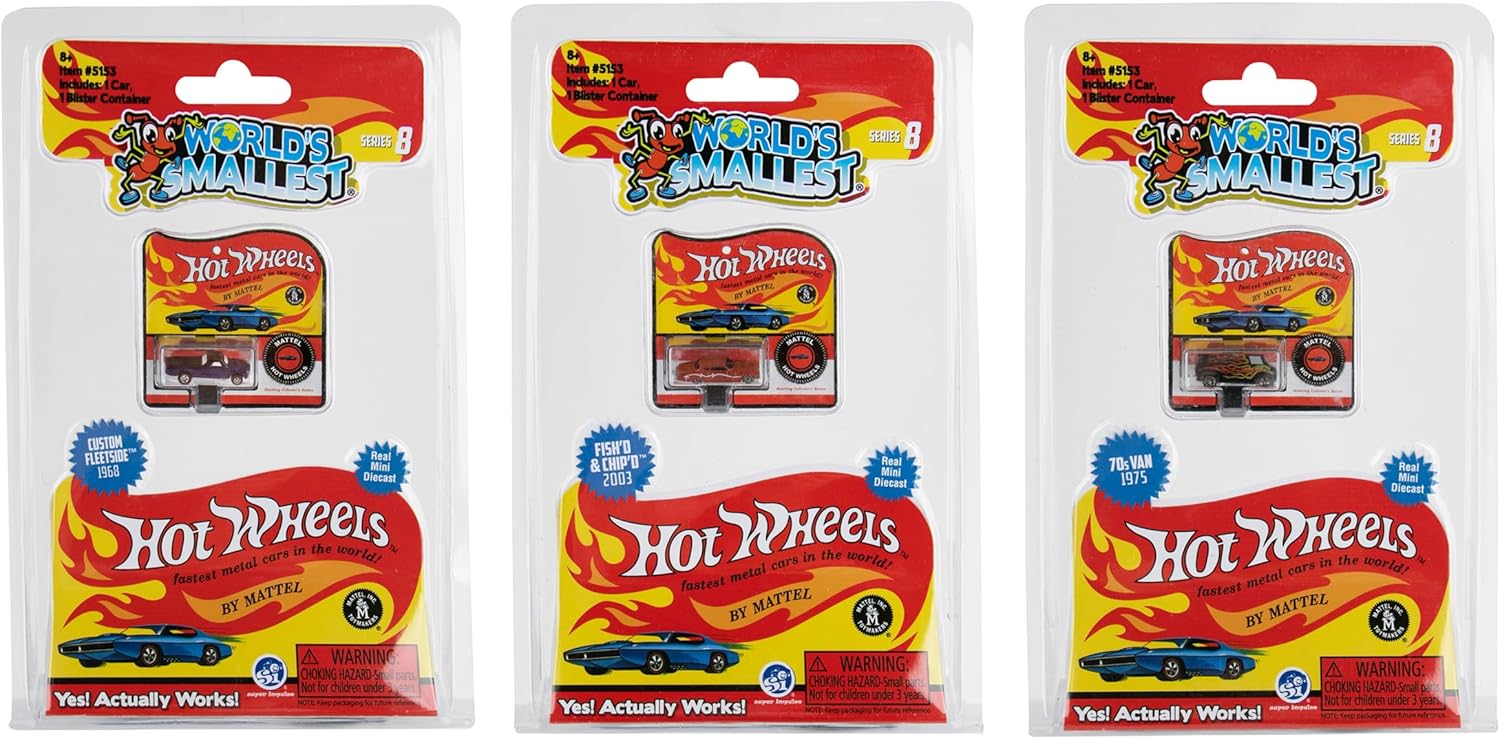 Worlds Smallest Hot Wheels Series 8 Paquete de 3 coches  Fleetside personalizado 1968  Fish’d & Chip’d 2003-70s Van 1975