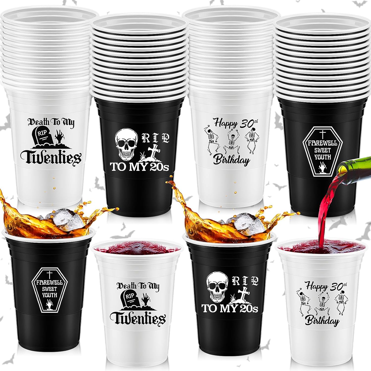 Rtteri Paquete de 48 vasos desechables de plástico grueso para fiesta de 16 onzas, RIP to My 20s, decoraciones de cumpleaños de 30 años, tazas de