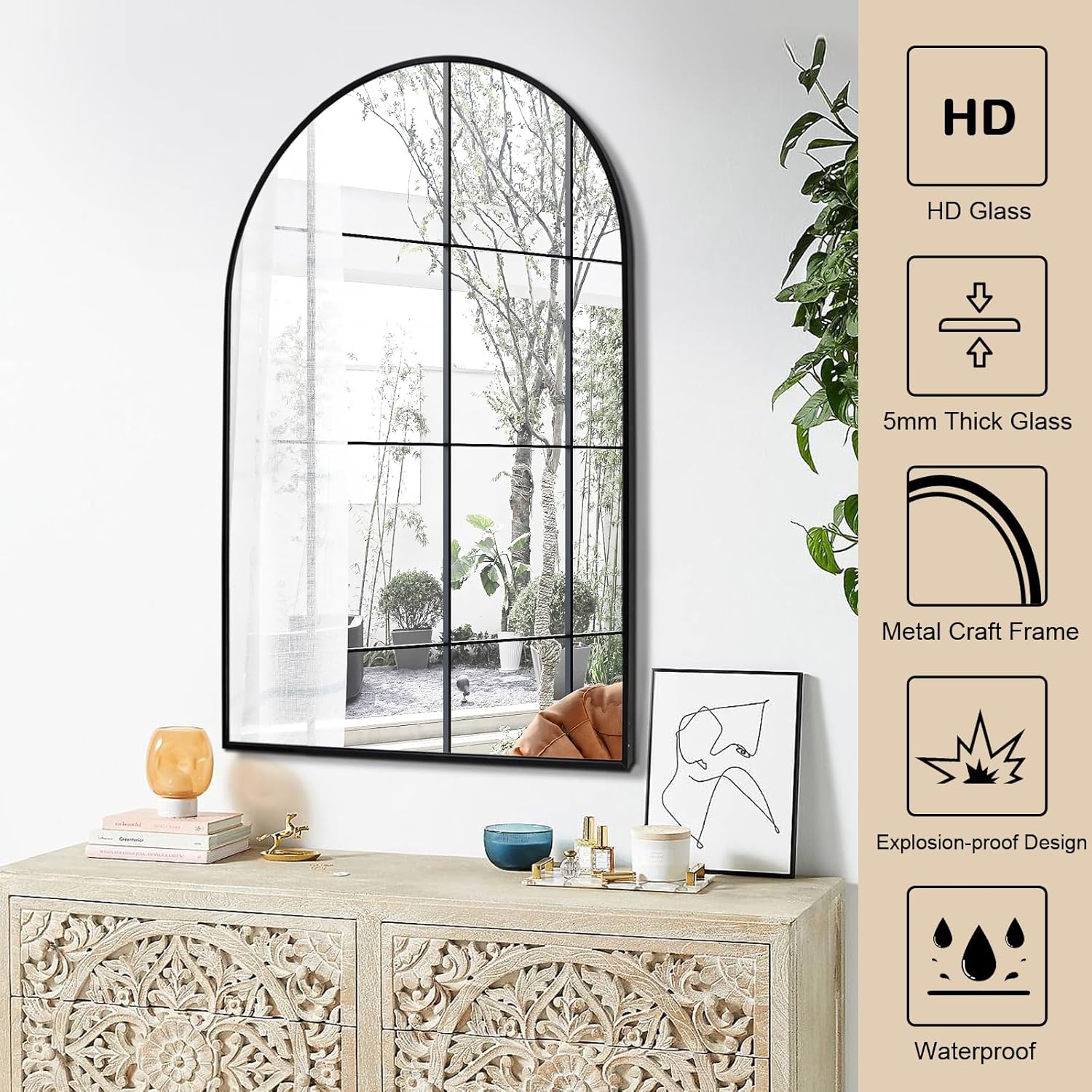 Espejo arqueado de 30 x 40 pulgadas, espejo de baño negro, espejo de pared grande de 30 x 40 pulgadas, espejo de tocador de metal para pared, espejo