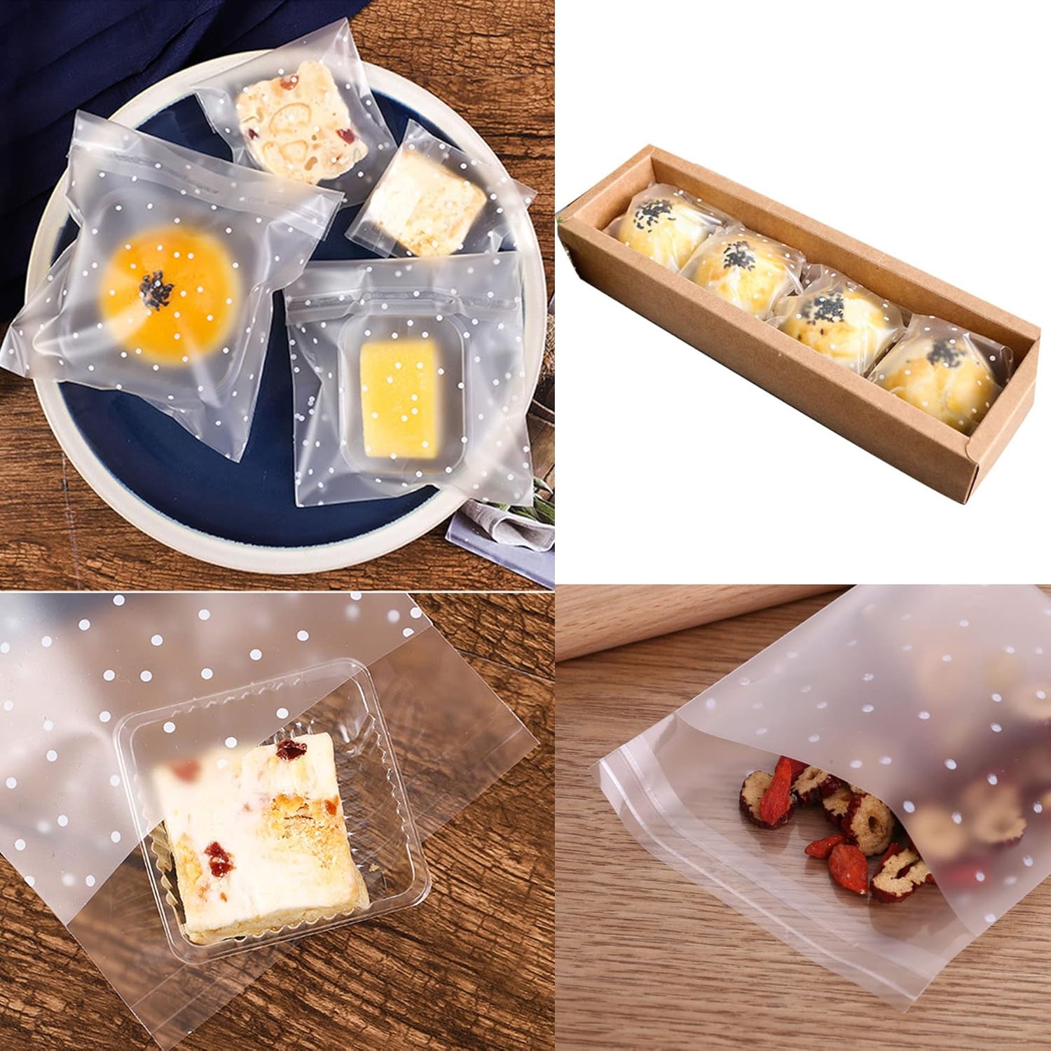 100 bolsas de galletas autosellantes, bolsas de celofán con calcomanías de agradecimiento (5 x 5 pulgadas)