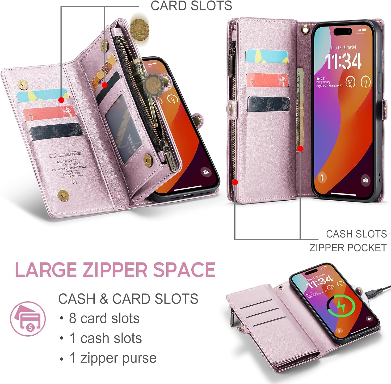 ASAPDOS Funda para iPhone 14 Pro Max, correa de piel sintética de gamuza retro y funda cruzada con cierre magnético, bloqueo RFID, tarjetero y