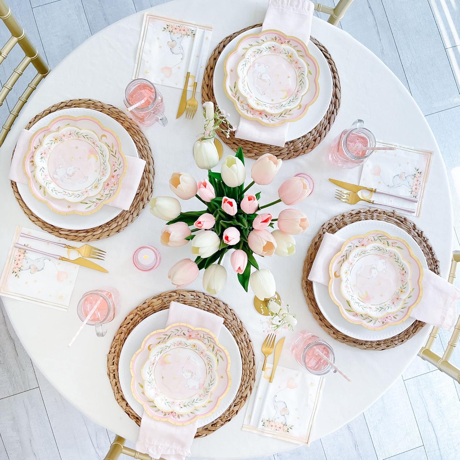 Kate Aspen Elephant Baby Shower – Platos de papel decorativos de alta calidad de 7 pulgadas (peso de 350 GSM – Juego de 16)  Suministros para