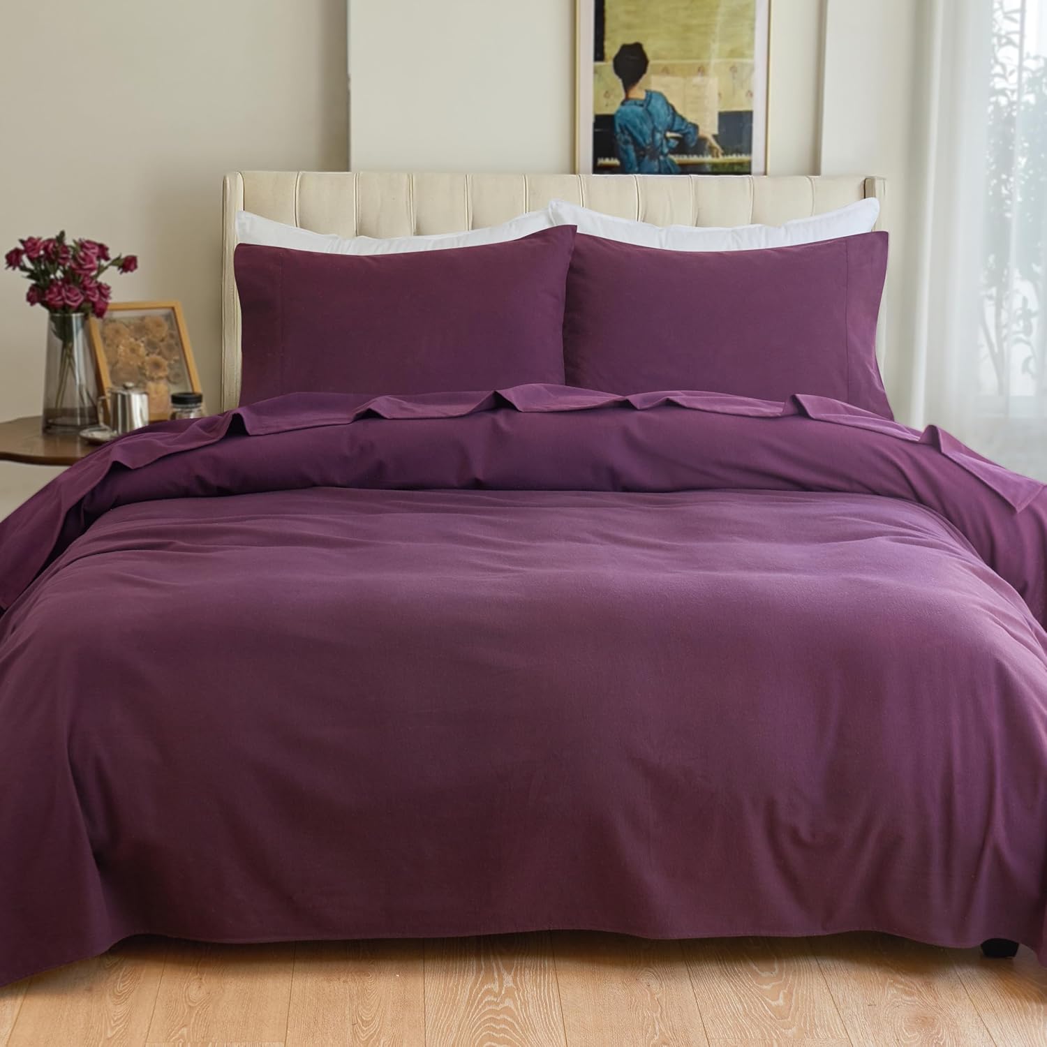 Elegant Comfort Juego de sábanas suaves de franela de 100% algodón turco, 4 piezas, calidad premium, sábana bajera con bolsillo profundo, ultra