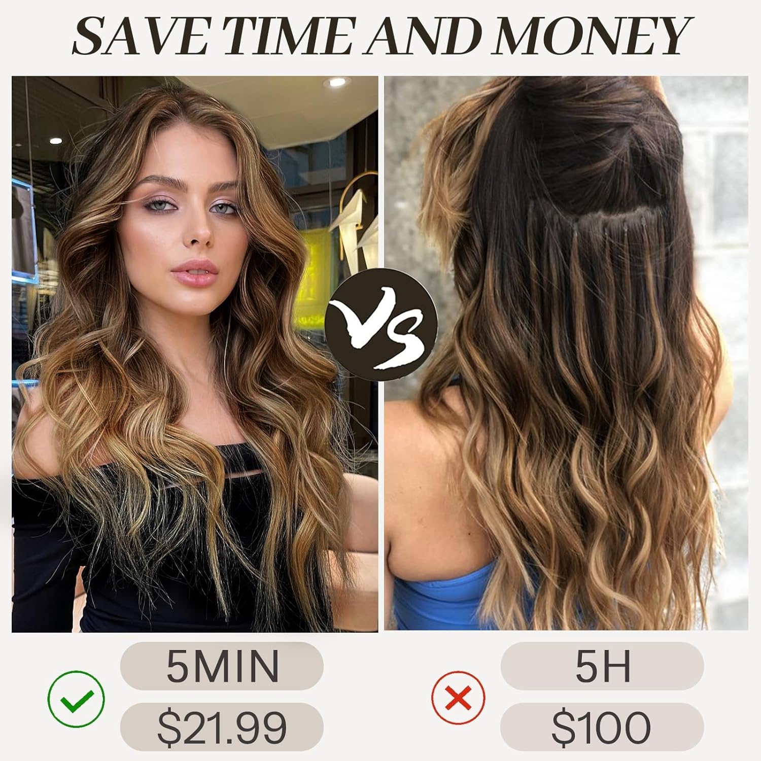 KooKaStyle – Extensión de cabello sintético con pinza, largo y ondulado, con fibra de doble trama, de 20 pulgadas para mujer, 4 piezas, color marrón