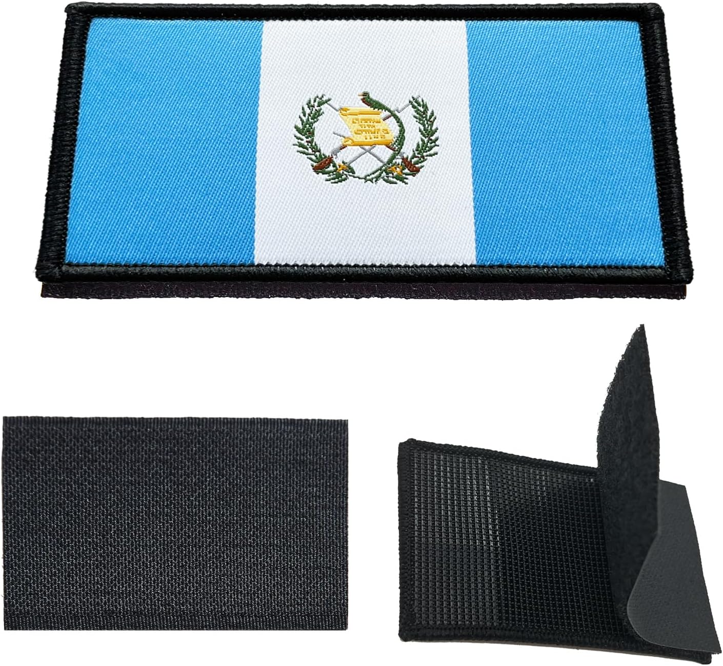 3 parches de bandera guatemalteca de 2 x 3 pulgadas, con lazo de gancho bordado táctico para brazaletes de bandera de país para mochila, sombrero,