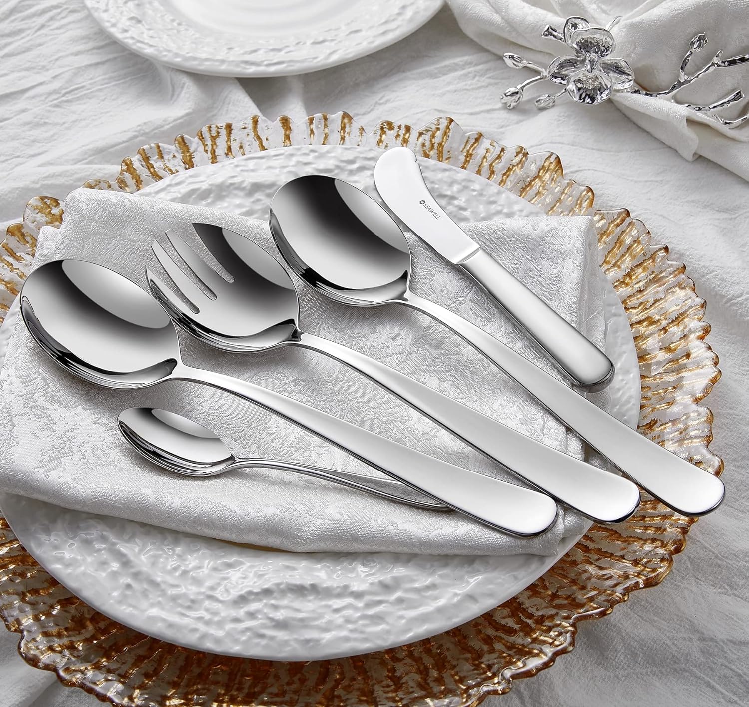 KEAWELL Premium Louise – Juego de utensilios para servir anfitriona de acero inoxidable 1810 de 5 piezas, apto para lavavajillas