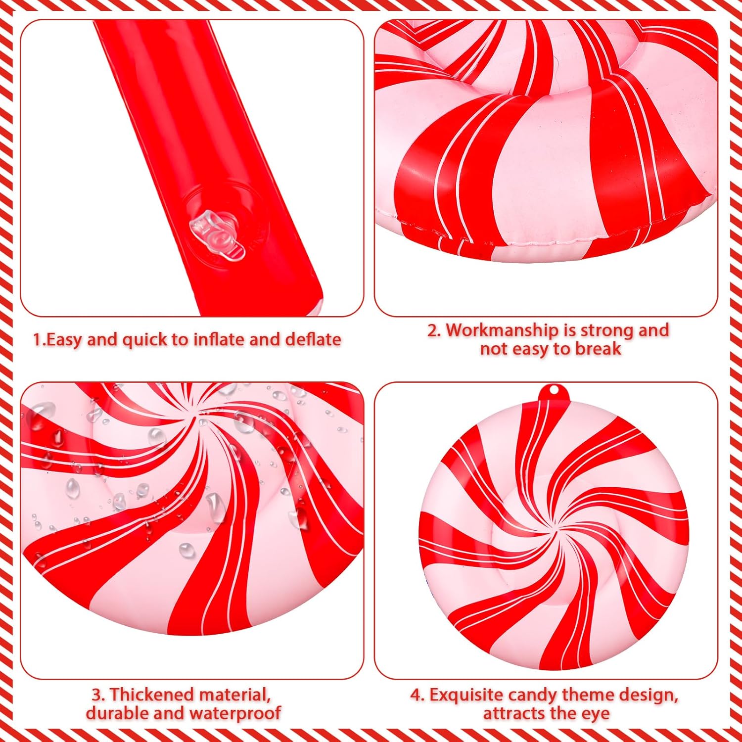 Jetec 16 piezas de dulces inflables de Navidad de 9 pulgadas, decoración colgante de caramelo de bastón de caramelo, remolino, adorno inflable de