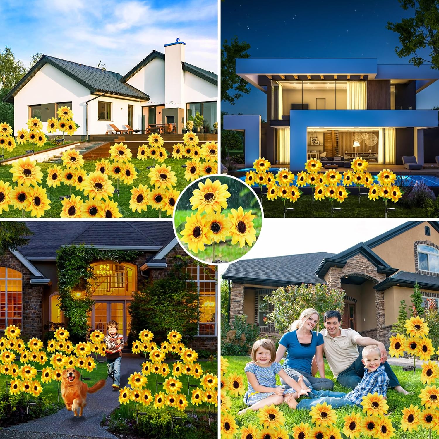Luces solares de estaca de jardín para exteriores, paquete de 2 luces LED solares con 8 girasoles, luces decorativas solares impermeables para