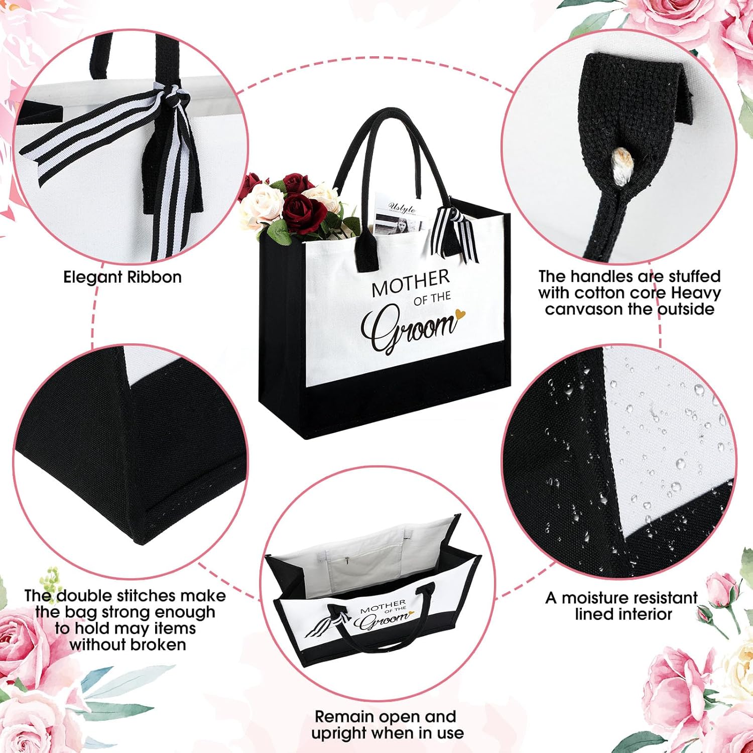 6 piezas de regalos para la madre del novio de parte de la novia, regalos de boda para suegra de 20 onzas, bolsa de lona, bolsa de maquillaje,