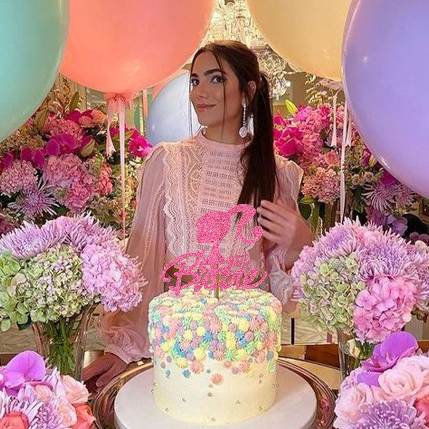 1 paquete de decoración de pastel de princesa con purpurina rosa para baby shower, despedida de soltera, boda, boda, temática de princesa, fiesta de