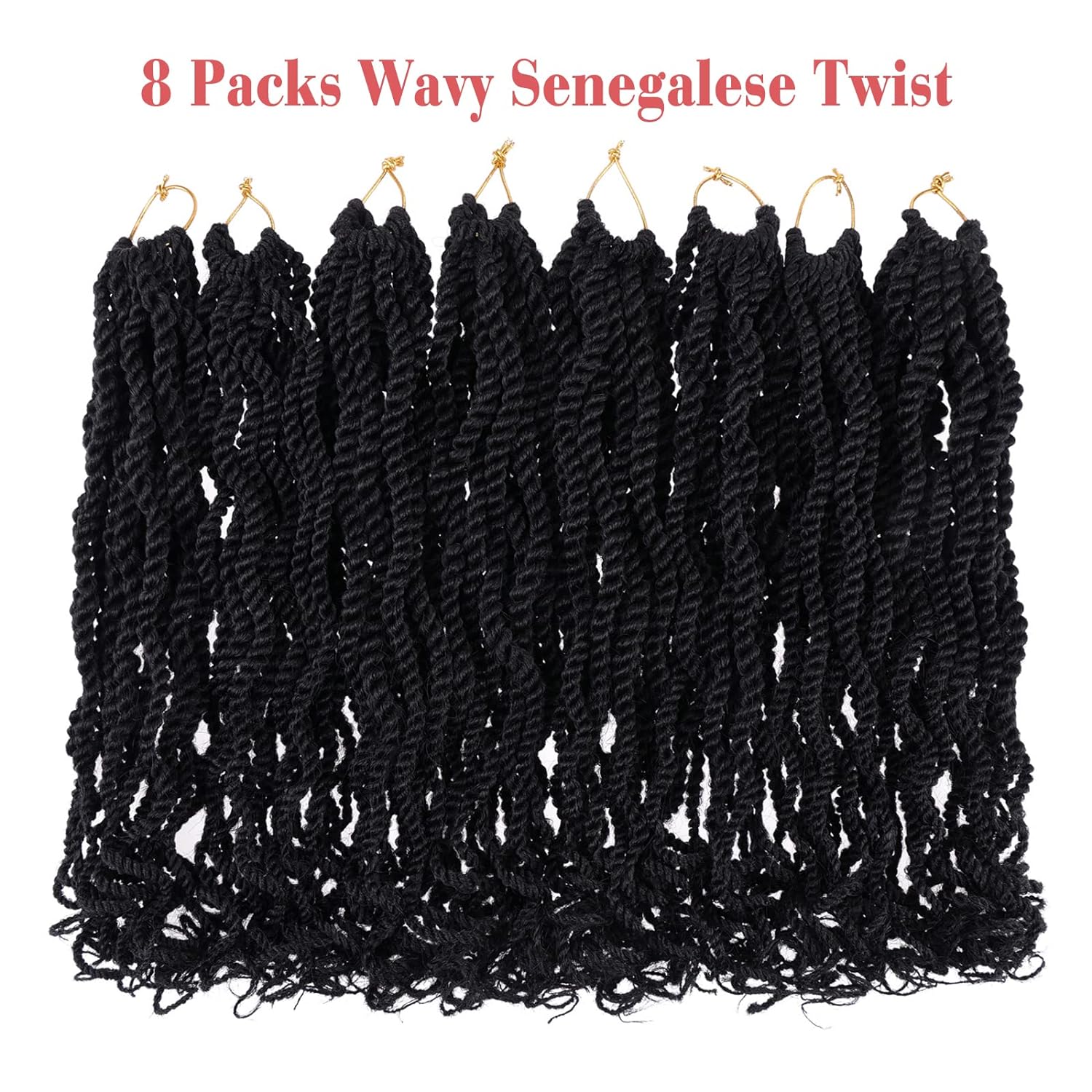 Leeven Paquete de 8 paquetes de cabello ondulado senegalés con extremos rizados, trenzas de ganchillo cortas preenlazadas de 8 pulgadas, trenzas de