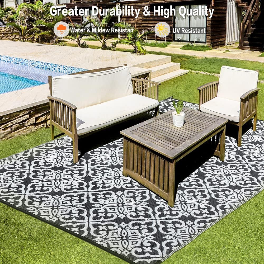 Alfombra de paja de plástico para exteriores, impermeable, para patio, reversible, alfombra exterior grande para campamento, balcón, caravana,