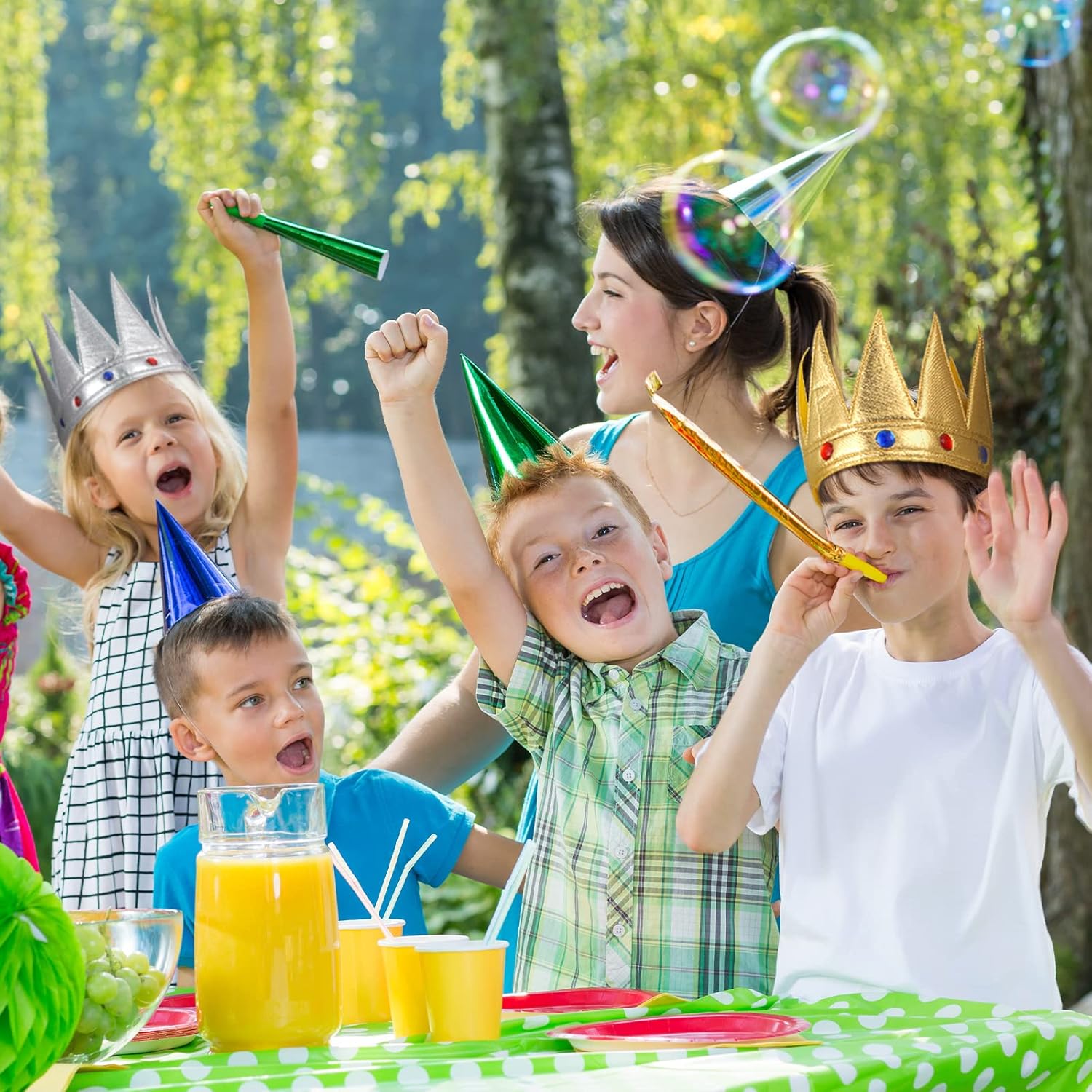 Bencailor Juego de 2 piezas de corona de cumpleaños para niños, juego de 2 piezas de corona de rey de oro y plata, ajustable, accesorio de