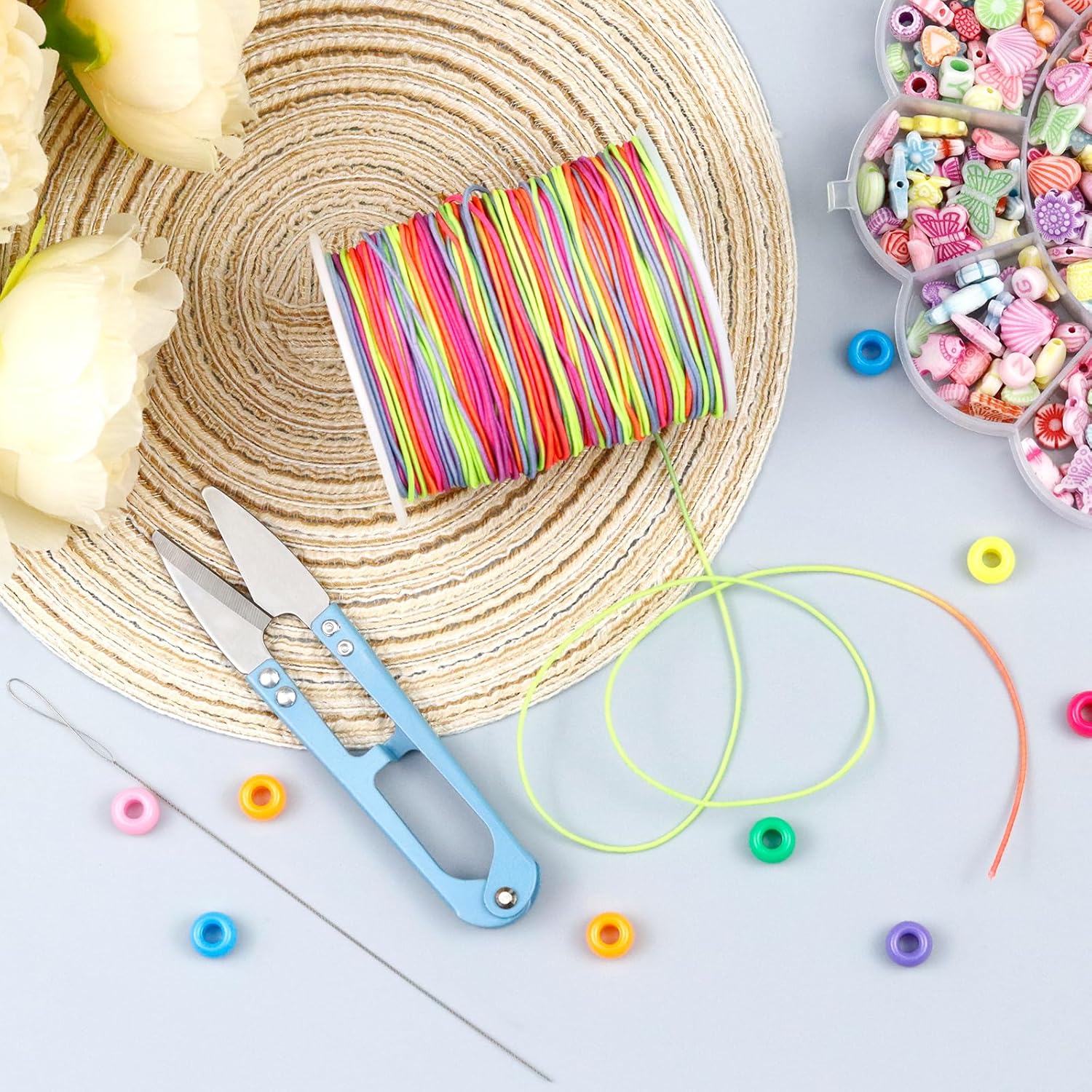 FIVEIZERO Colorida cuerda elástica de 0.039 in, 1 rollo328.1 ft, cuerda elástica de arco iris para pulseras, collares, fabricación de joyas con