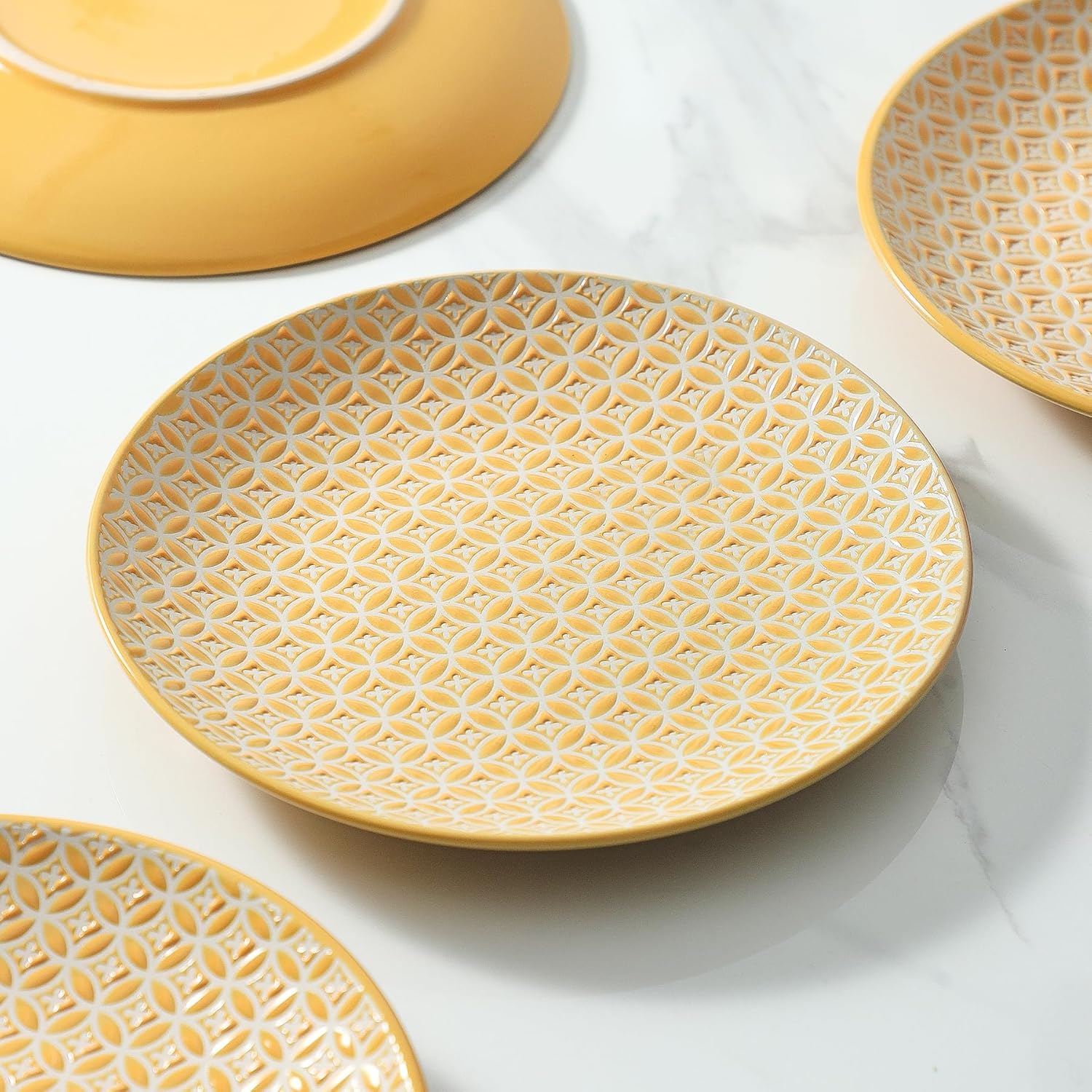 YELLOYA Juego de 4 platos llanos grandes de 10.5 pulgadas, platos redondos de cerámica, modernos platos para cocina, aptos para lavavajillas y