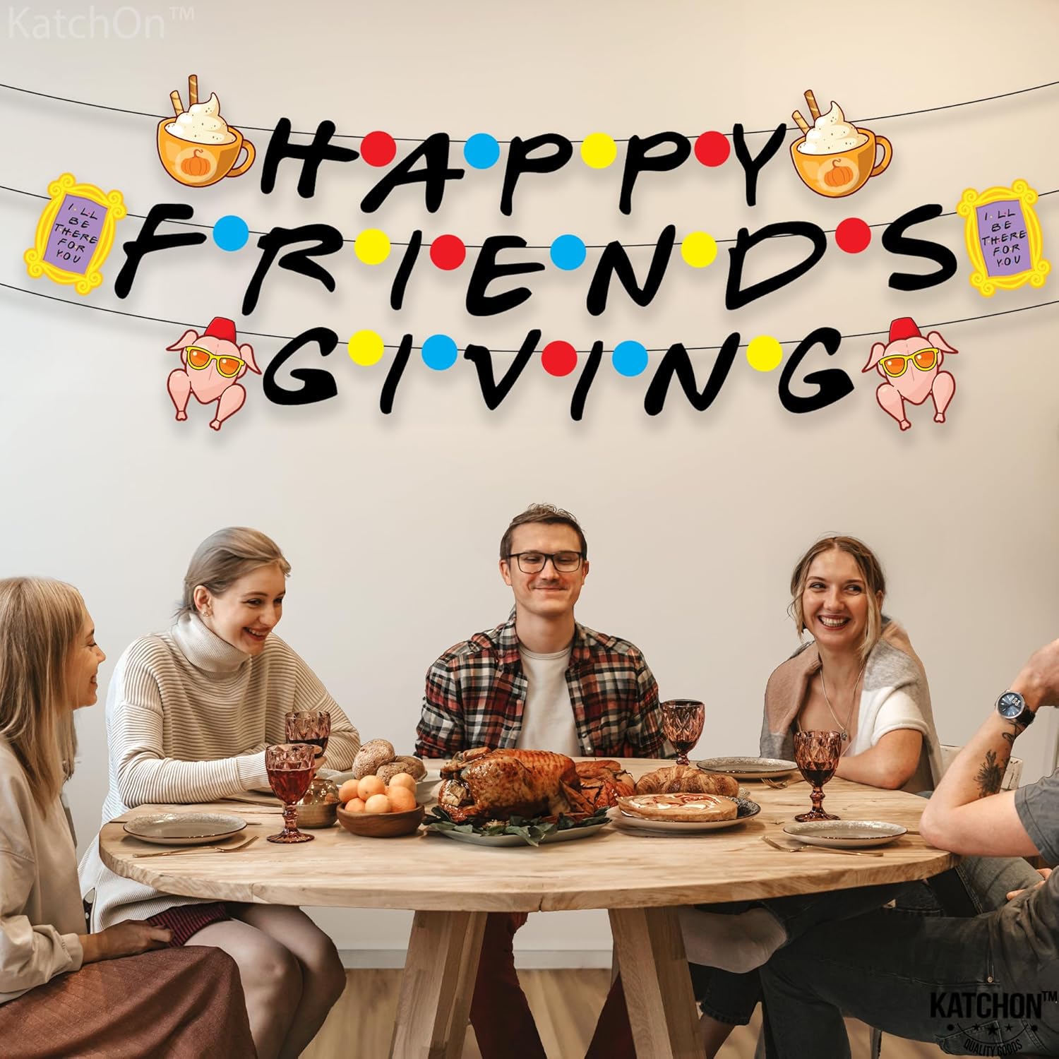 KatchOn, Cartel con texto en inglés Happy Friendsgiving Banner  Grande de 10 pies, sin bricolaje  Cartel de regalo de amigos para decoraciones de