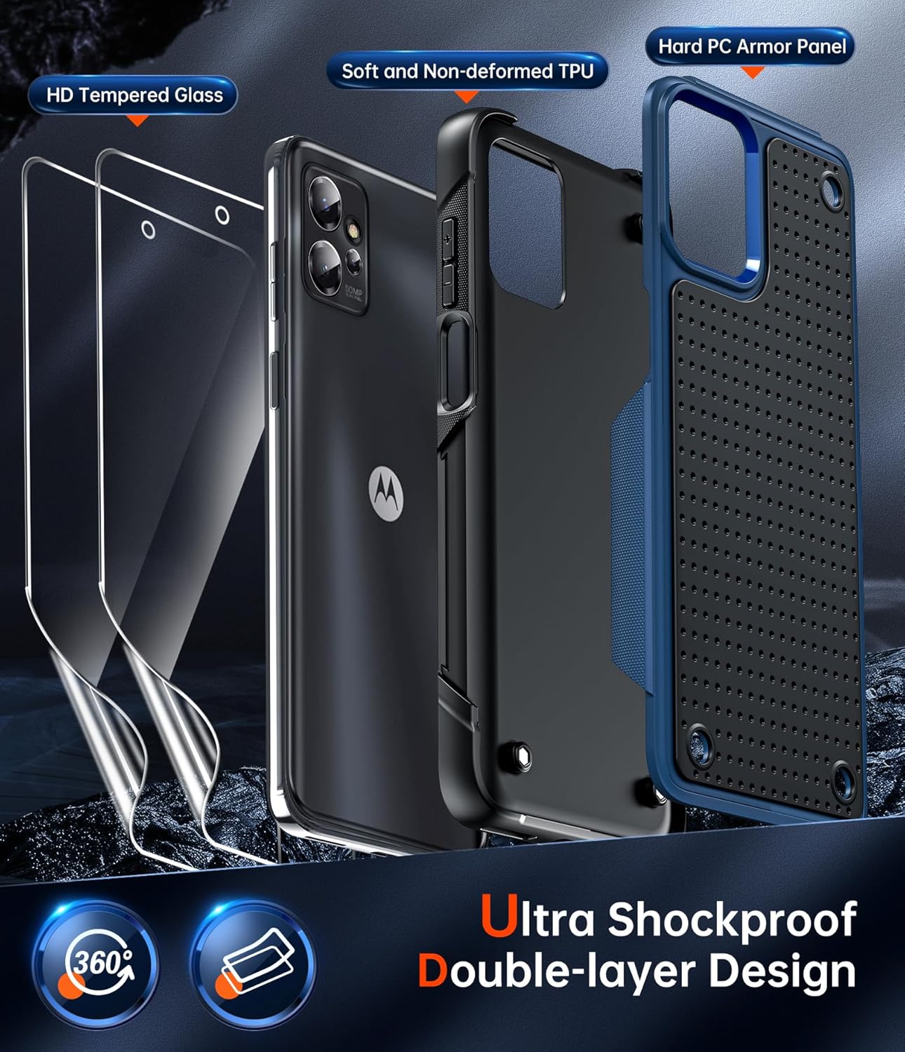 LeYi Funda para Moto G-Power-2023 (XT2311) Funda Motorola G Power con 2 protectores de pantalla, parte trasera de policarbonato duro de doble capa