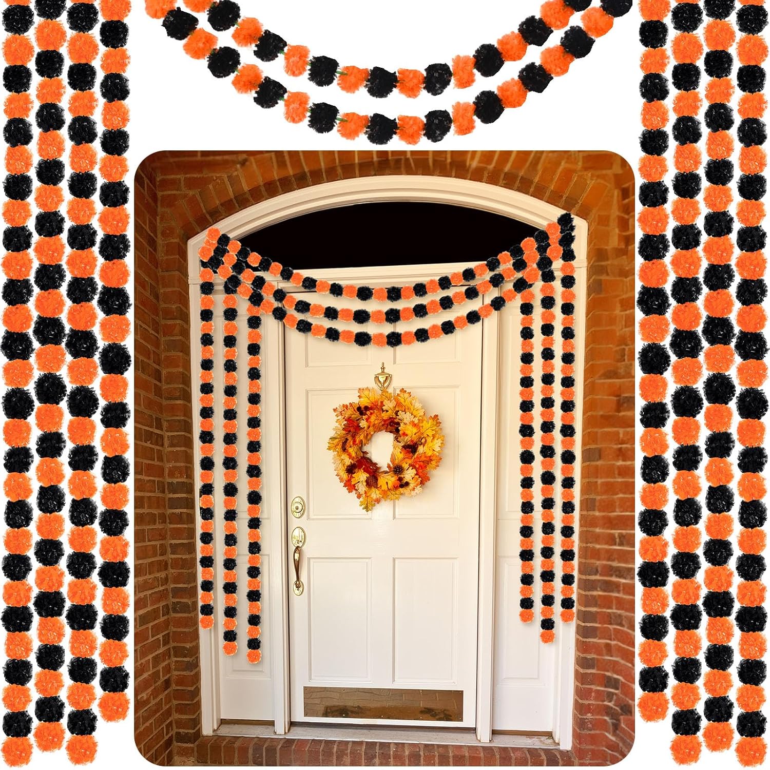Yunsailing Guirnalda de caléndula naranja de 5 pies para el Día de los Muertos, guirnalda de flores artificiales de caléndula para boda, decoración