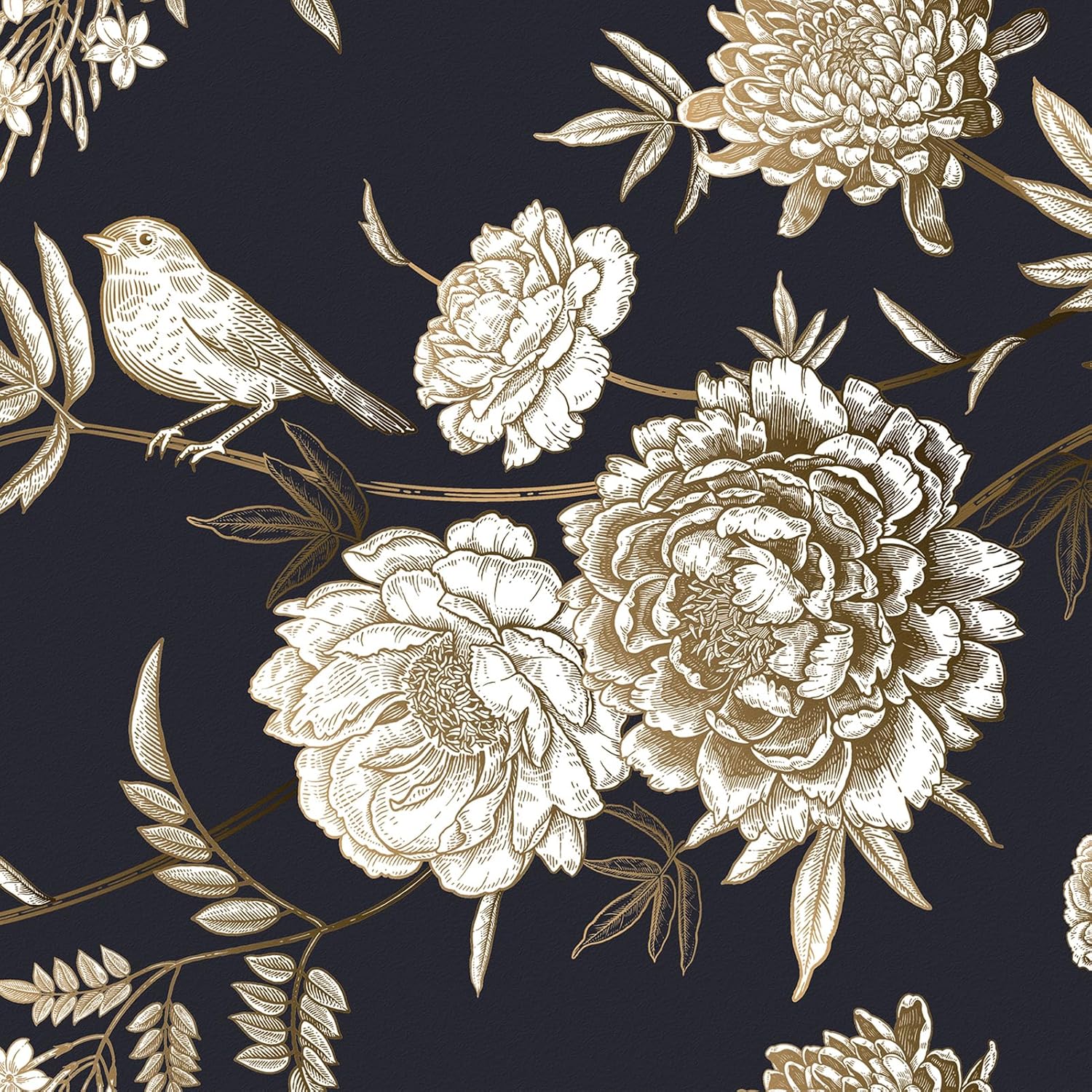 Papel tapiz floral azul marino, rosas doradas, papel tapiz vintage negro claro, papel adhesivo autoadhesivo para revestimiento de estantes, rollo de