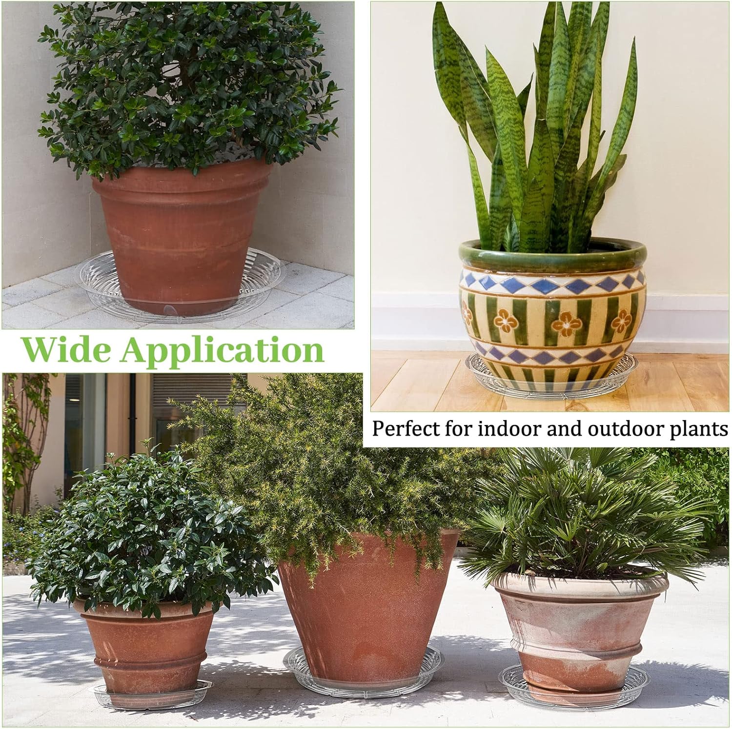 Paquete de 18 platillos grandes de plástico transparente para macetas, bandejas de goteo duraderas para plantas, placa de agua transparente, bandeja