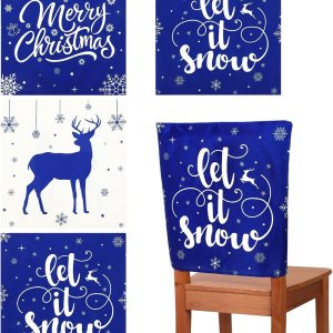 VitalCozy 6 fundas navideñas para sillas de 18 x 18 pulgadas, de arpillera, color azul, con texto en inglés “Merry Christmas”, fundas de asiento con VitalCozy 6 fundas navideñas para sillas de 18 x 18 pulgadas, de arpillera, color azul, con texto en inglés “Merry Christmas”, fundas de asiento con