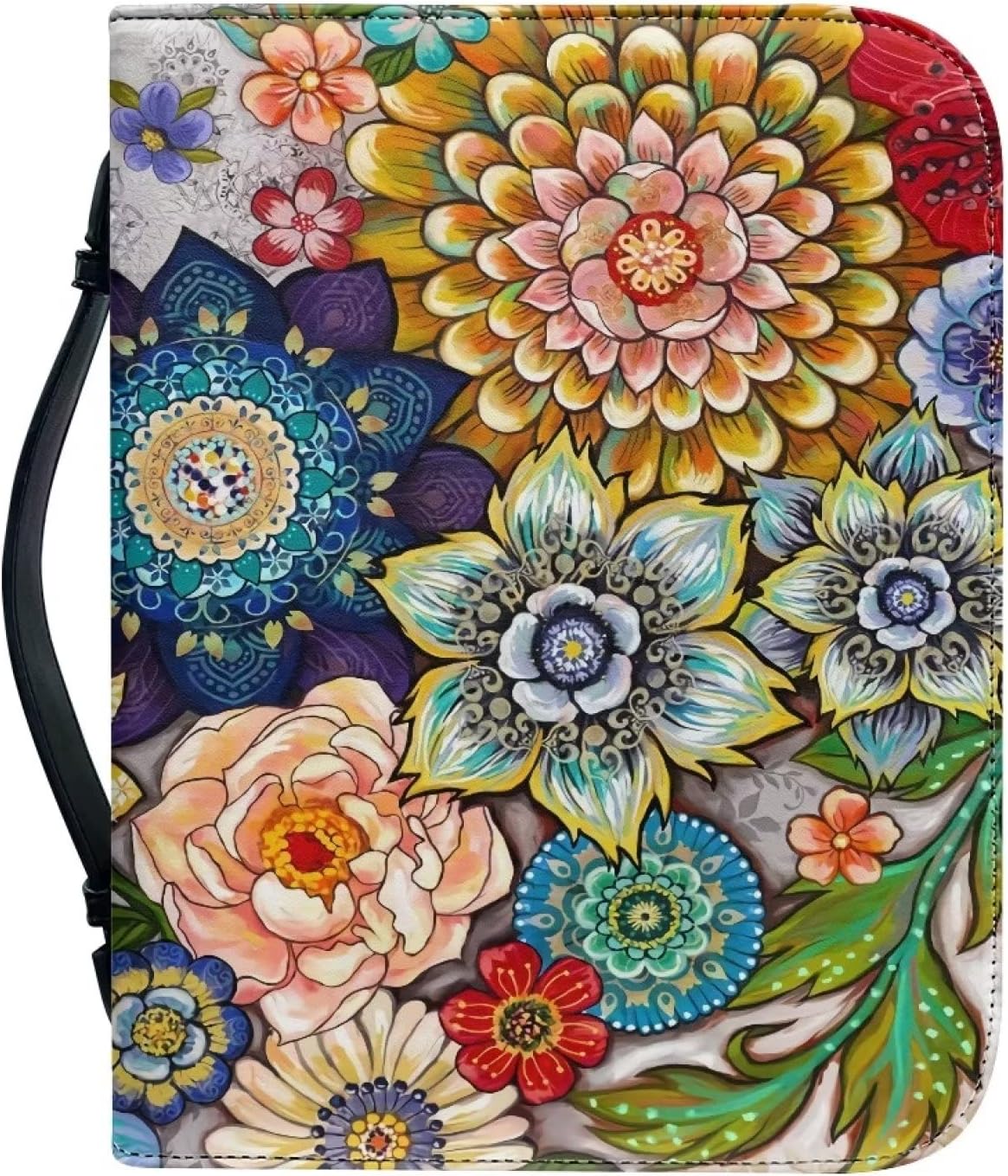 Showudesigns Funda de la Biblia de flores coloridas para mujer, fundas para la Biblia, bolsas ligeras con bolsillos de almacenamiento, ranuras para