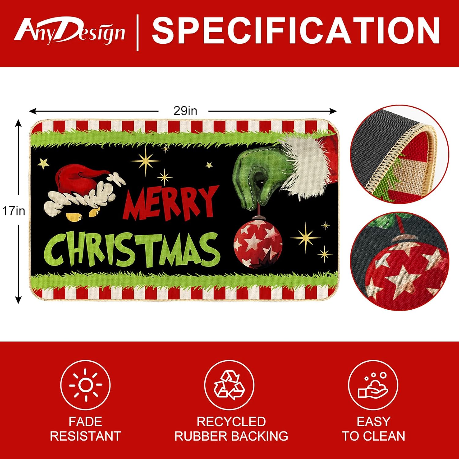 AnyDesign – Tapete de feliz Navidad, divertido personaje de dibujos animados, antideslizante, para puerta delantera, interior y exterior, cocina,