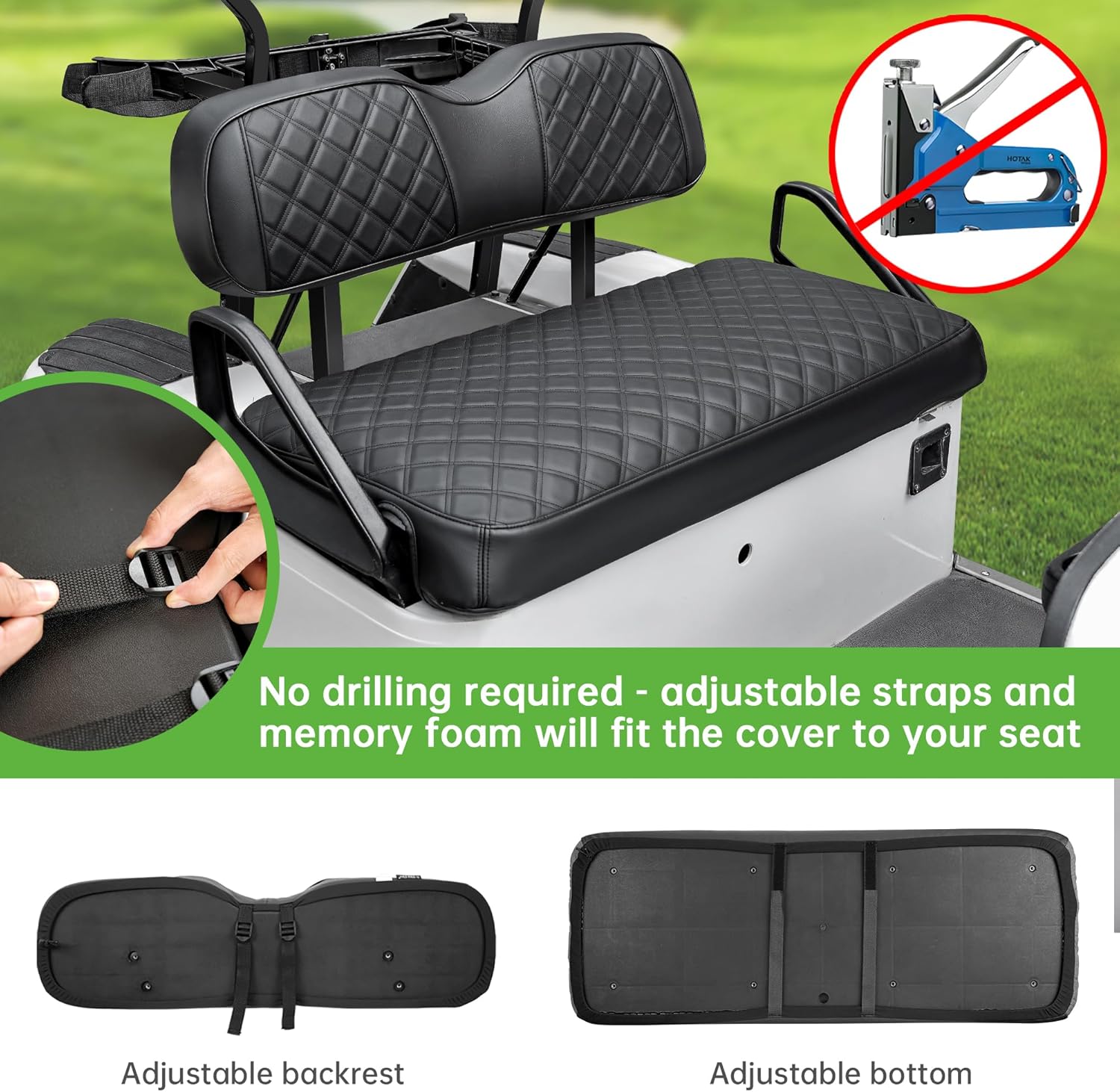 Funda de asiento delantero de cuero para carrito de golf EZGO TXT, piel de PVC suave y espuma viscoelástica de ajuste, patrón de diamante 3D, funda