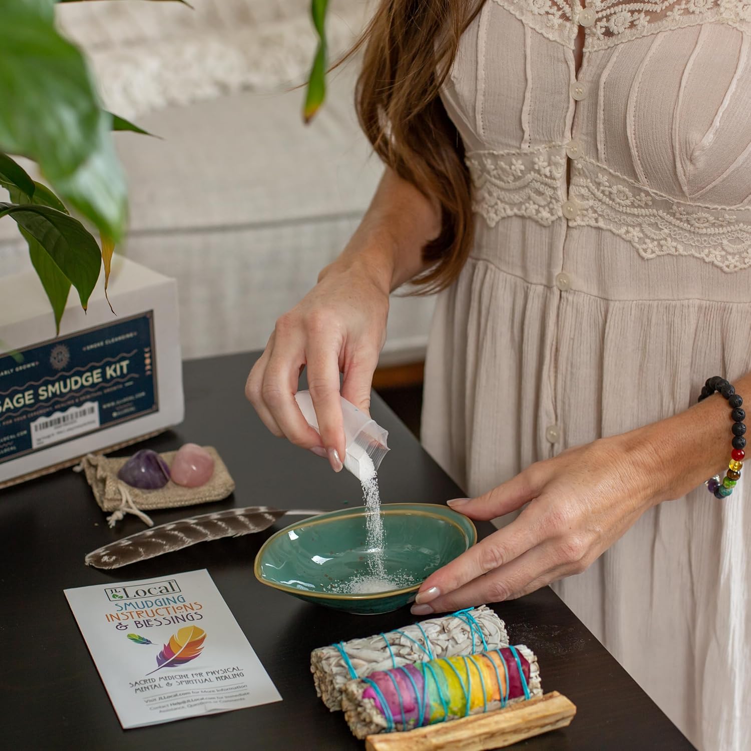 Kit JL Local Salvia blanca para ritual de purificación, incluye instrucciones y bendiciones (idioma español no garantizado)