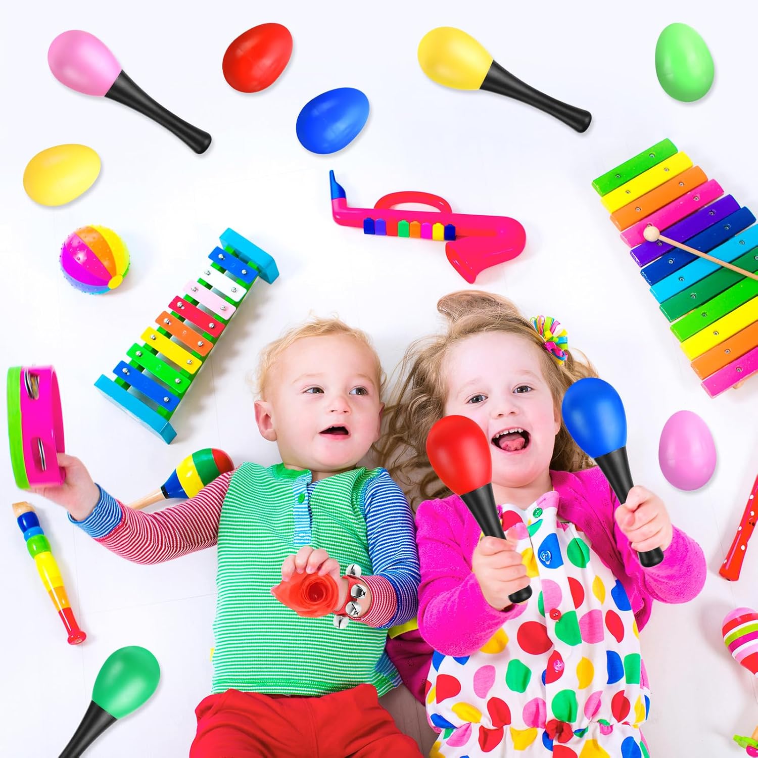 Auidy_6TXD 60 piezas de instrumentos musicales de huevo de Pascua, recuerdo de fiesta musical para niños, juguete de percusión, cascabeles de