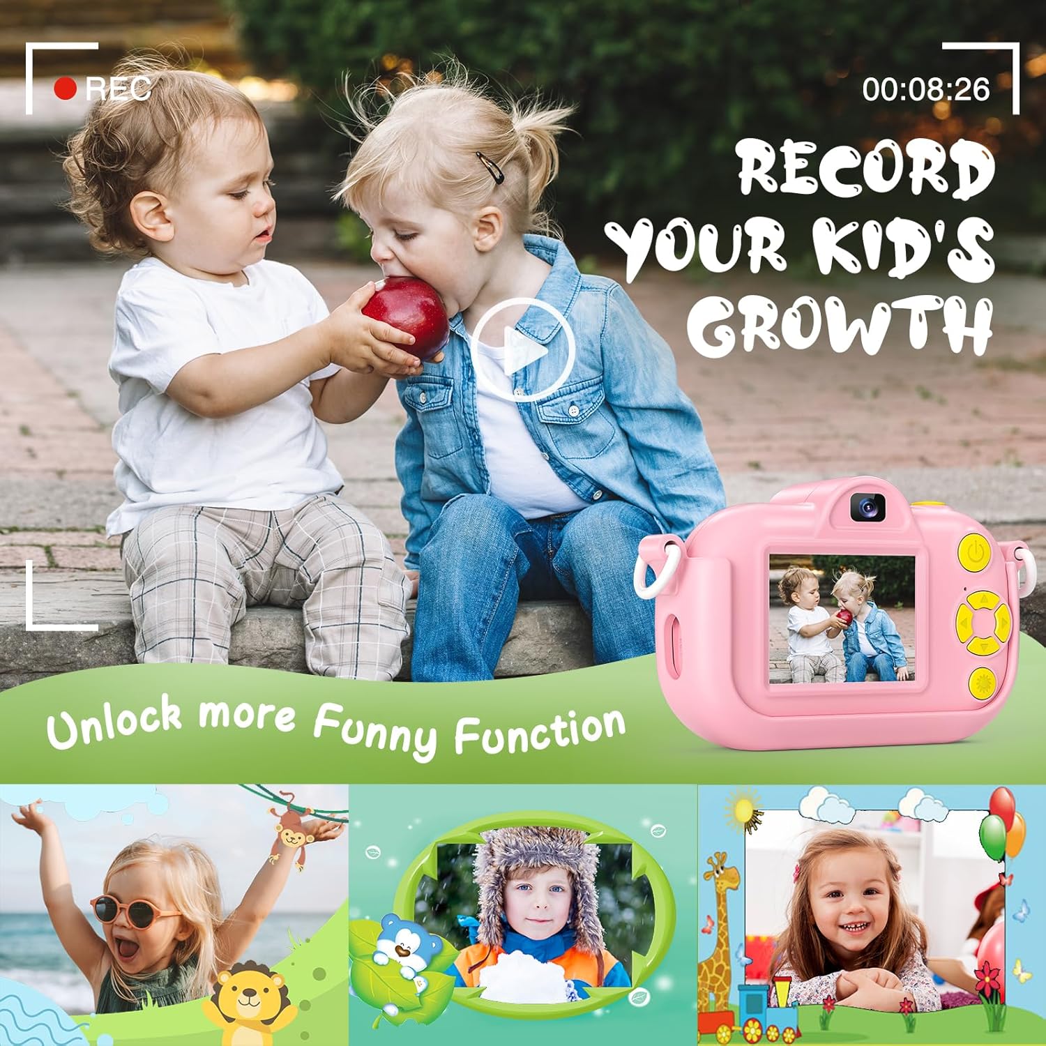 Cámara para niños, cámara de video digital HD 1080P para niños y niñas, cámara selfie de 32 MP para niños de 3 a 9 años, cámara portátil de juguete