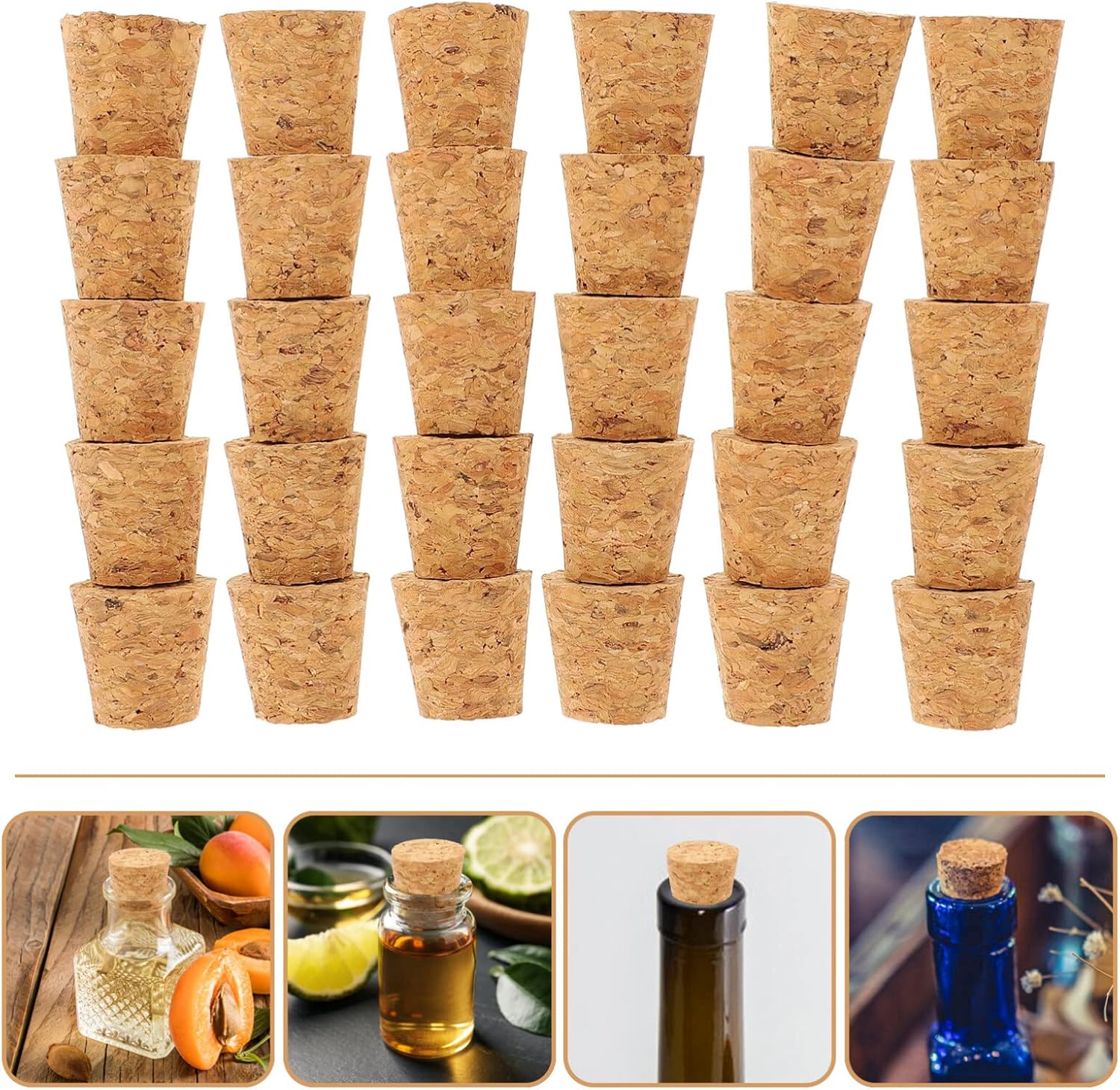 Zerodeko Tapones de corcho, 30 tapones de corcho, corchos de madera suave natural, corcho cónico, tapón de sellado de botella de cerveza para vino,