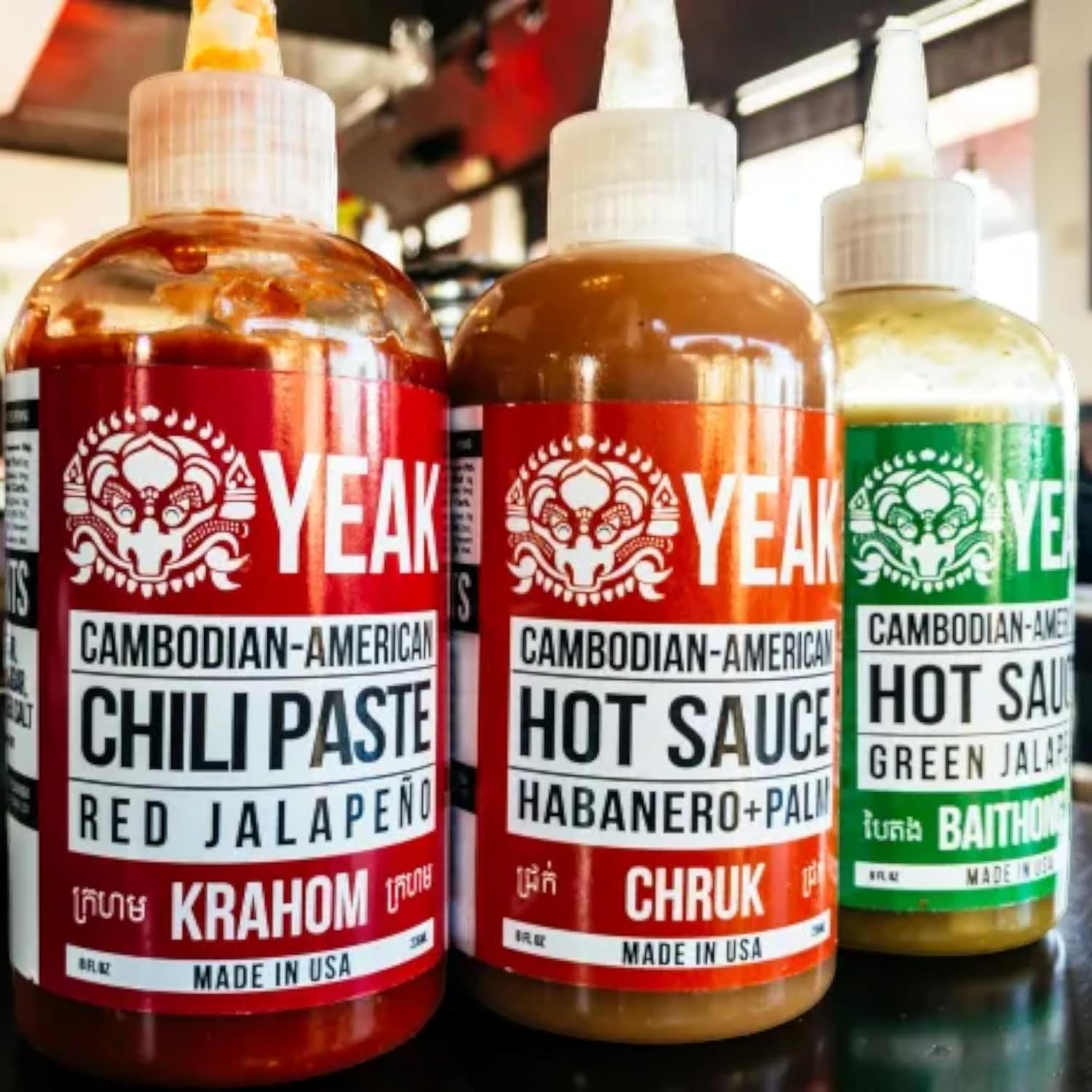 Yeak Inc Salsa picante Baithong Green Jalapeño para filetes Fideos Tacos Salsa Camboyano-Americana (Jalapeño Verde BAITHONG) Nivel de calor Medio